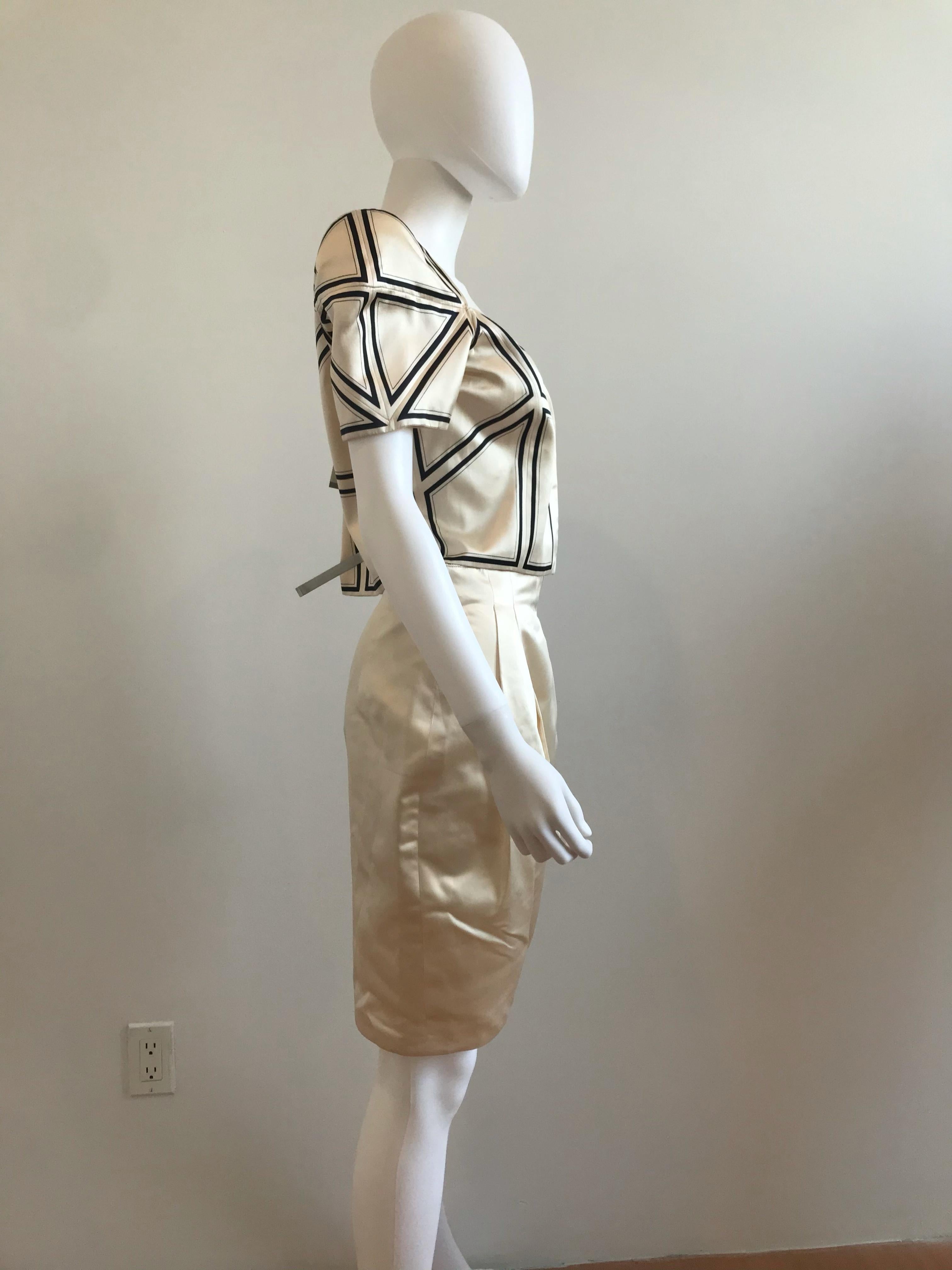 Brown Gianni Versace Couture Origami Silk Cropped Blazer and Skirt Suit Set For Sale