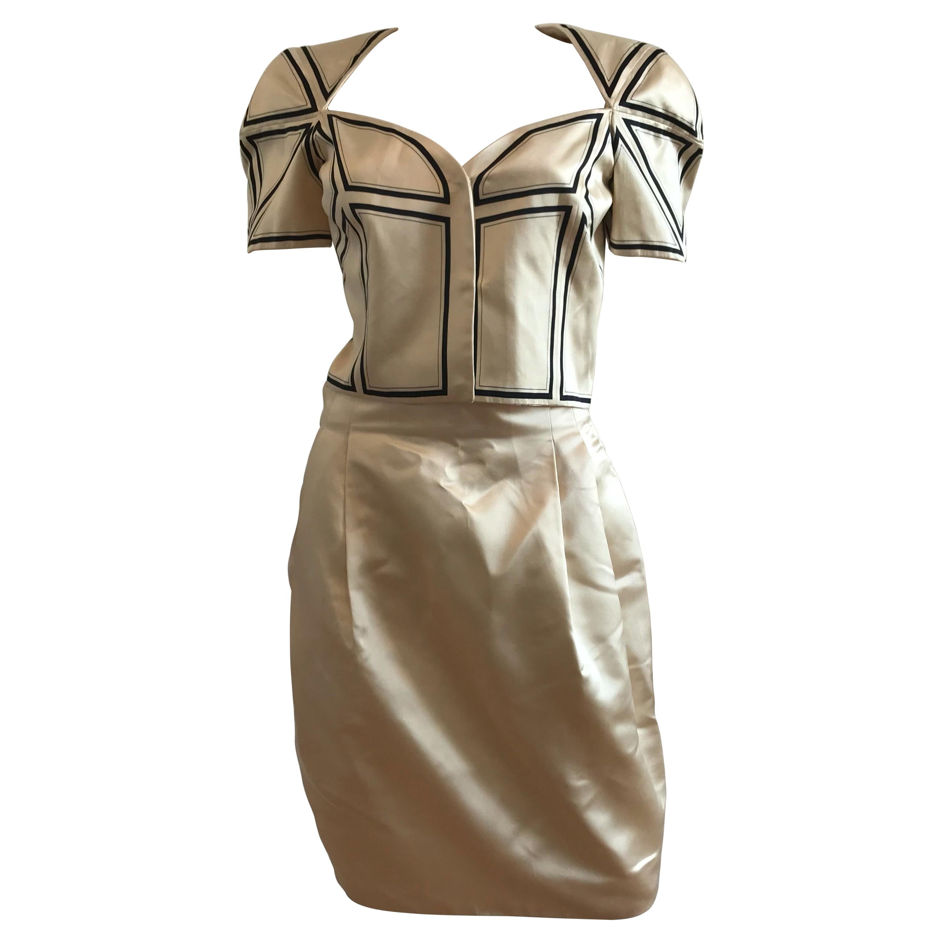 Gianni Versace Couture Origami Silk Cropped Blazer and Skirt Suit Set For Sale