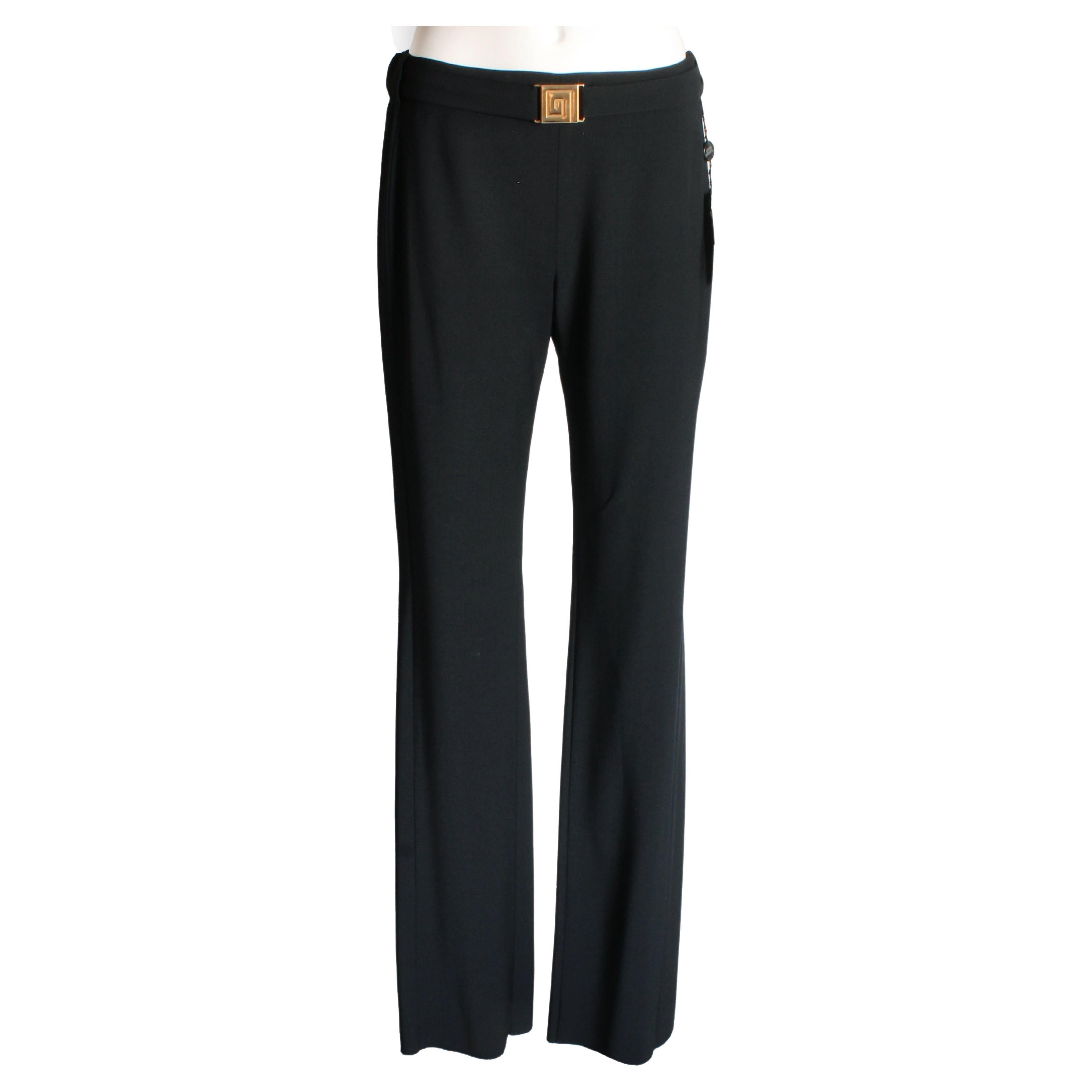 Gianni Versace Couture Pants Attached Belt Black Wool Vintage 90s NWT/NOS Sz 44