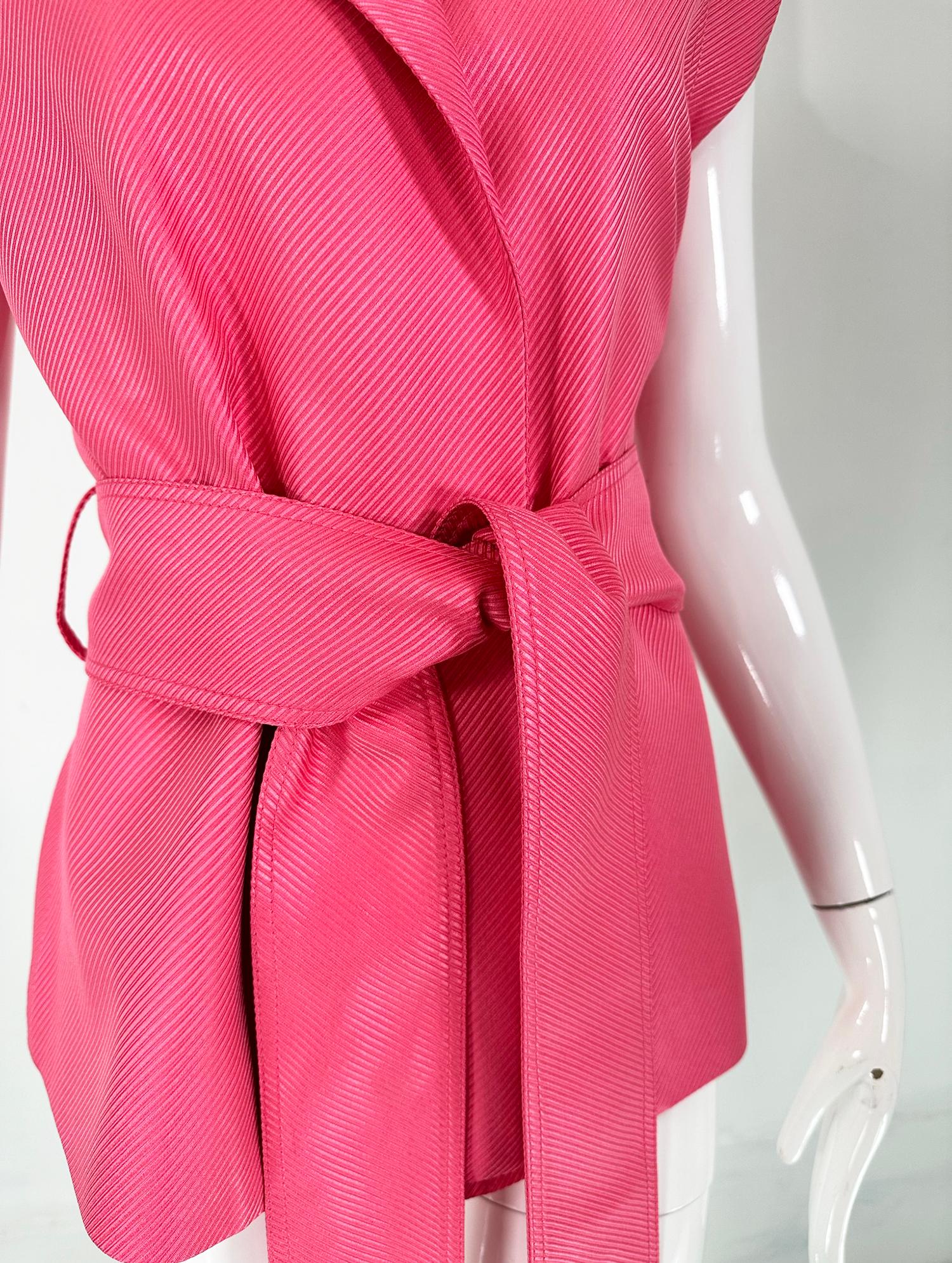 Gianni Versace Couture Pink Silk Twill Cap Sleeve Belted Wrap Jacket 42 6
