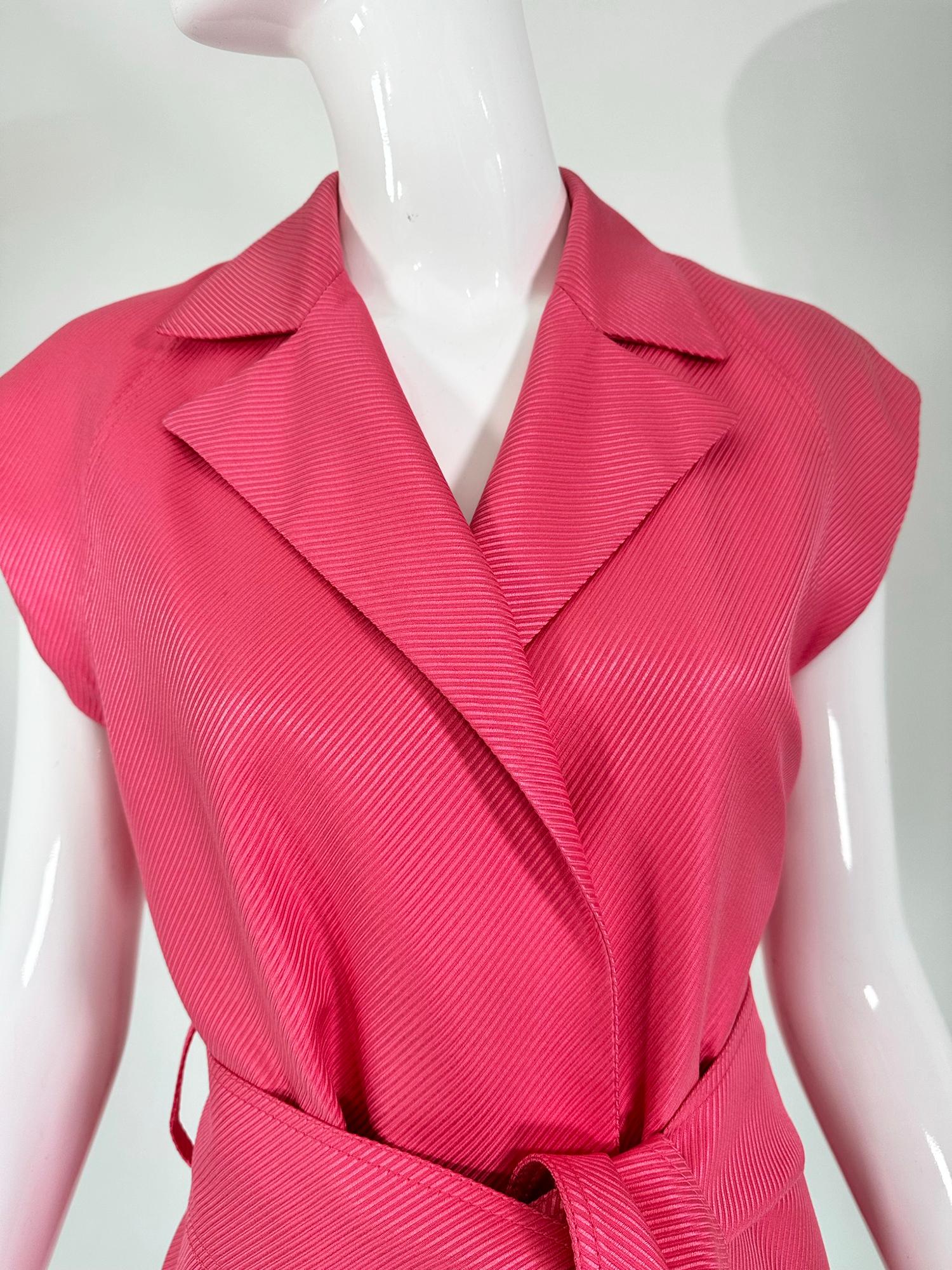Gianni Versace Couture Pink Silk Twill Cap Sleeve Belted Wrap Jacket 42 7
