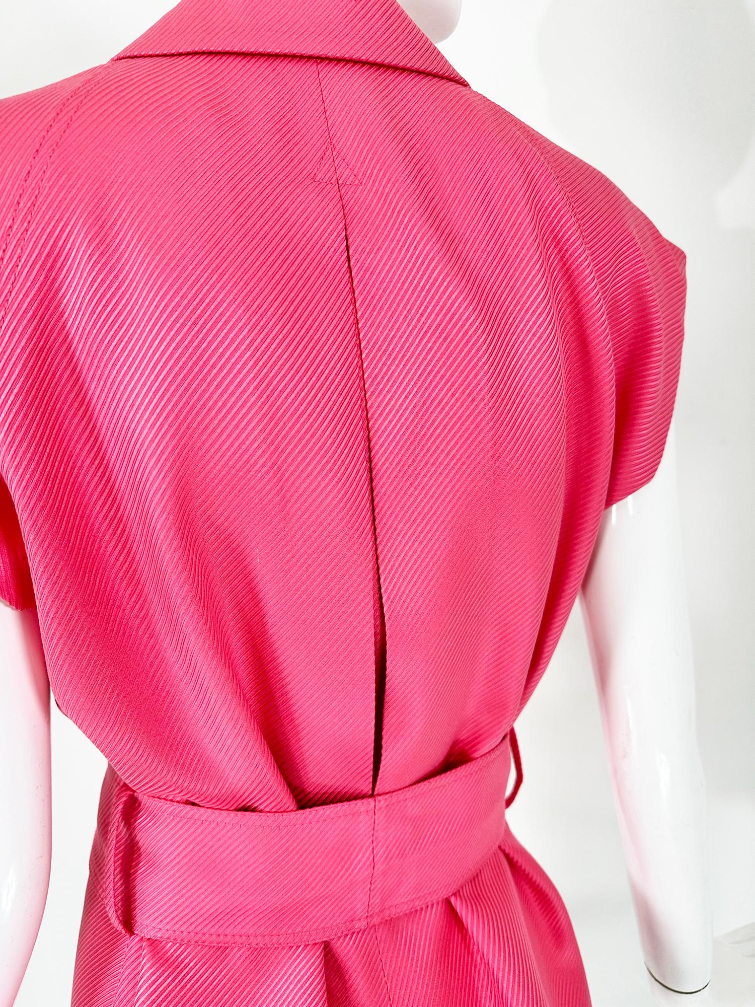 Gianni Versace Couture Pink Silk Twill Cap Sleeve Belted Wrap Jacket 42 8