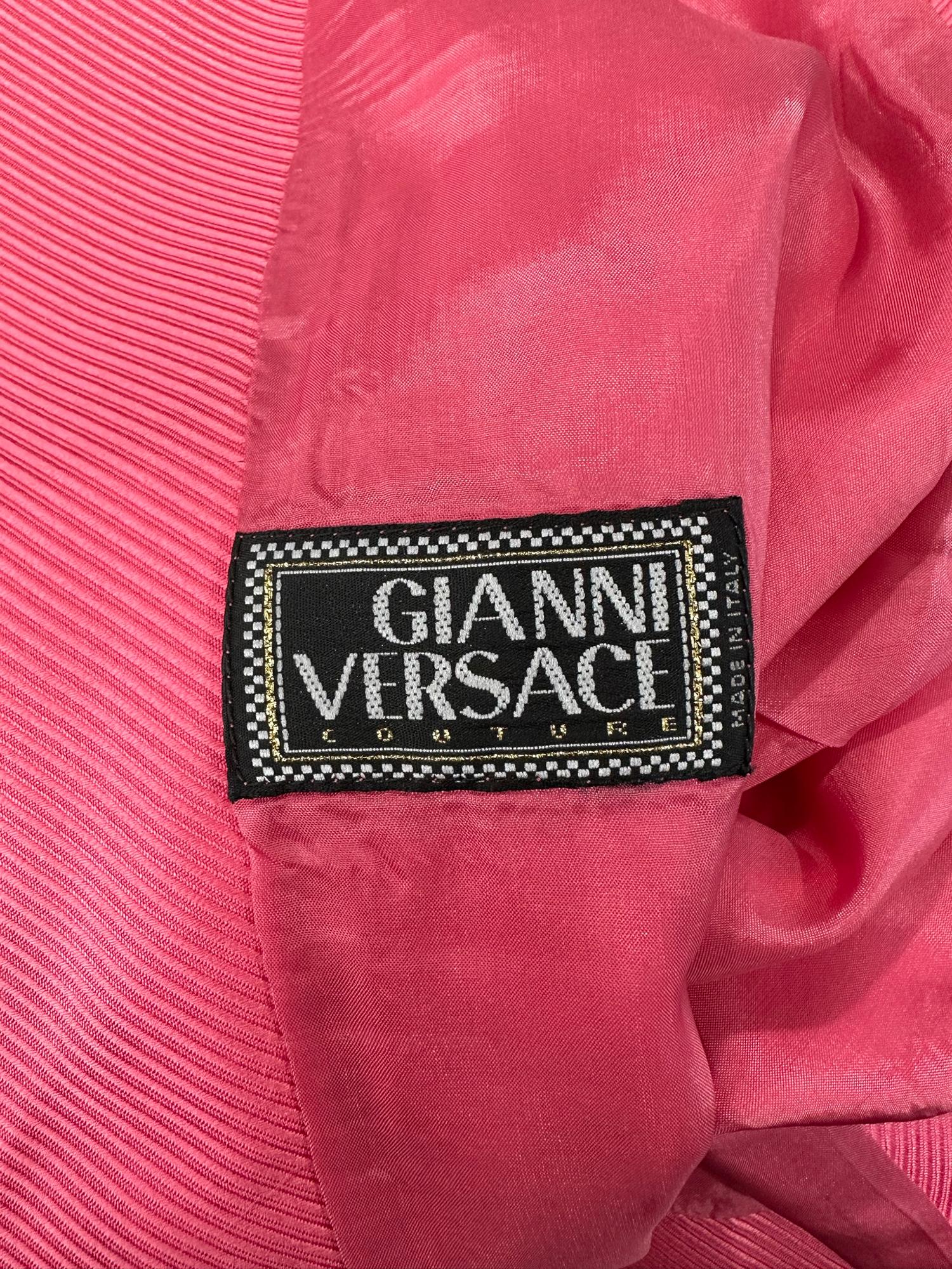 Gianni Versace Couture Pink Silk Twill Cap Sleeve Belted Wrap Jacket 42 9