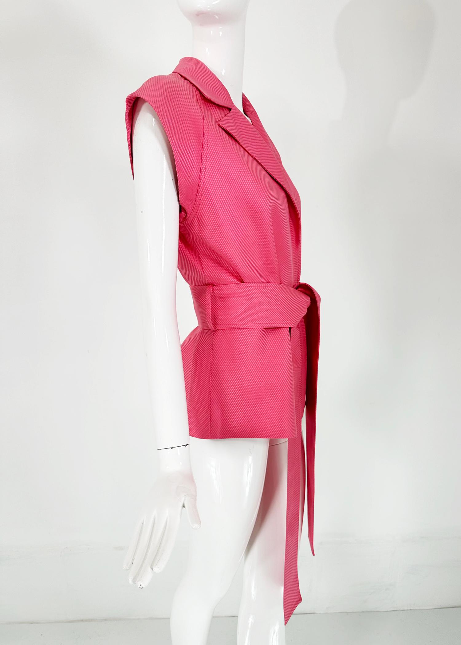 Gianni Versace Couture Pink Silk Twill Cap Sleeve Belted Wrap Jacket 42 In Good Condition In West Palm Beach, FL