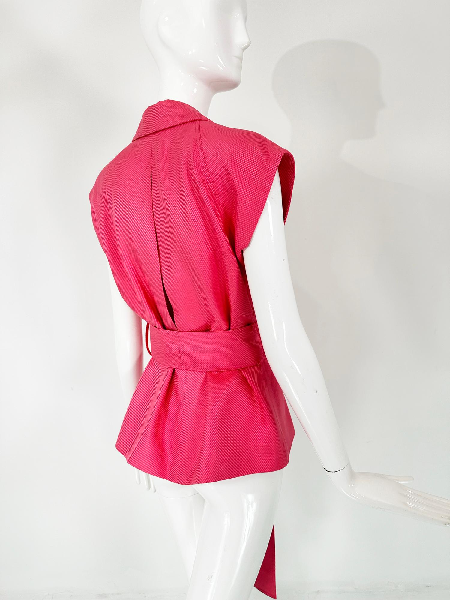 Gianni Versace Couture Pink Silk Twill Cap Sleeve Belted Wrap Jacket 42 1