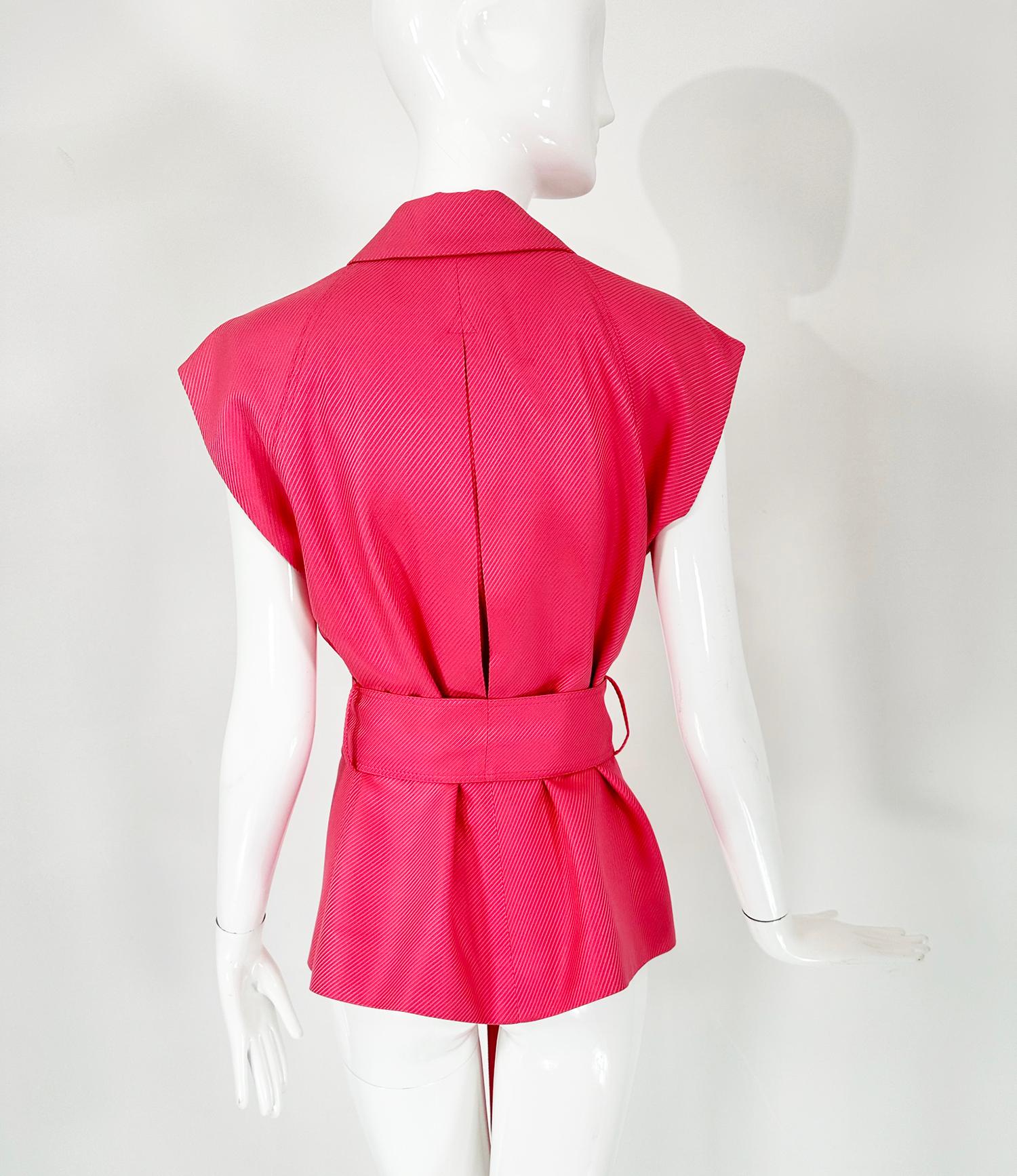 Gianni Versace Couture Pink Silk Twill Cap Sleeve Belted Wrap Jacket 42 2