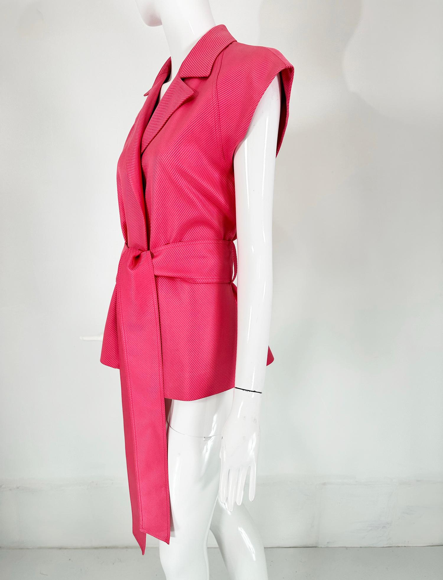 Gianni Versace Couture Pink Silk Twill Cap Sleeve Belted Wrap Jacket 42 4