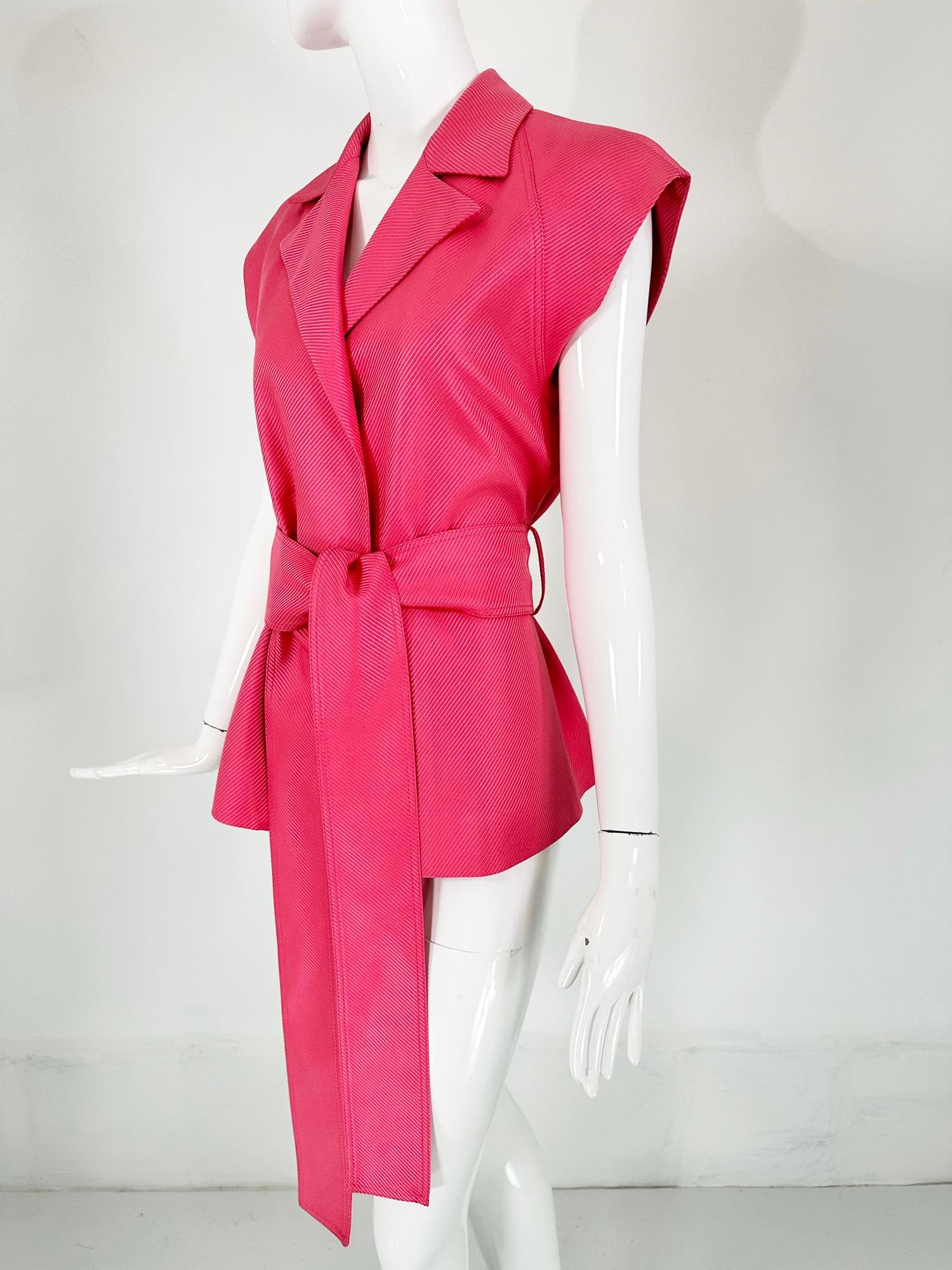 Gianni Versace Couture Pink Silk Twill Cap Sleeve Belted Wrap Jacket 42 5