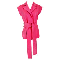 Gianni Versace Couture Pink Silk Twill Cap Sleeve Belted Wrap Jacket 42
