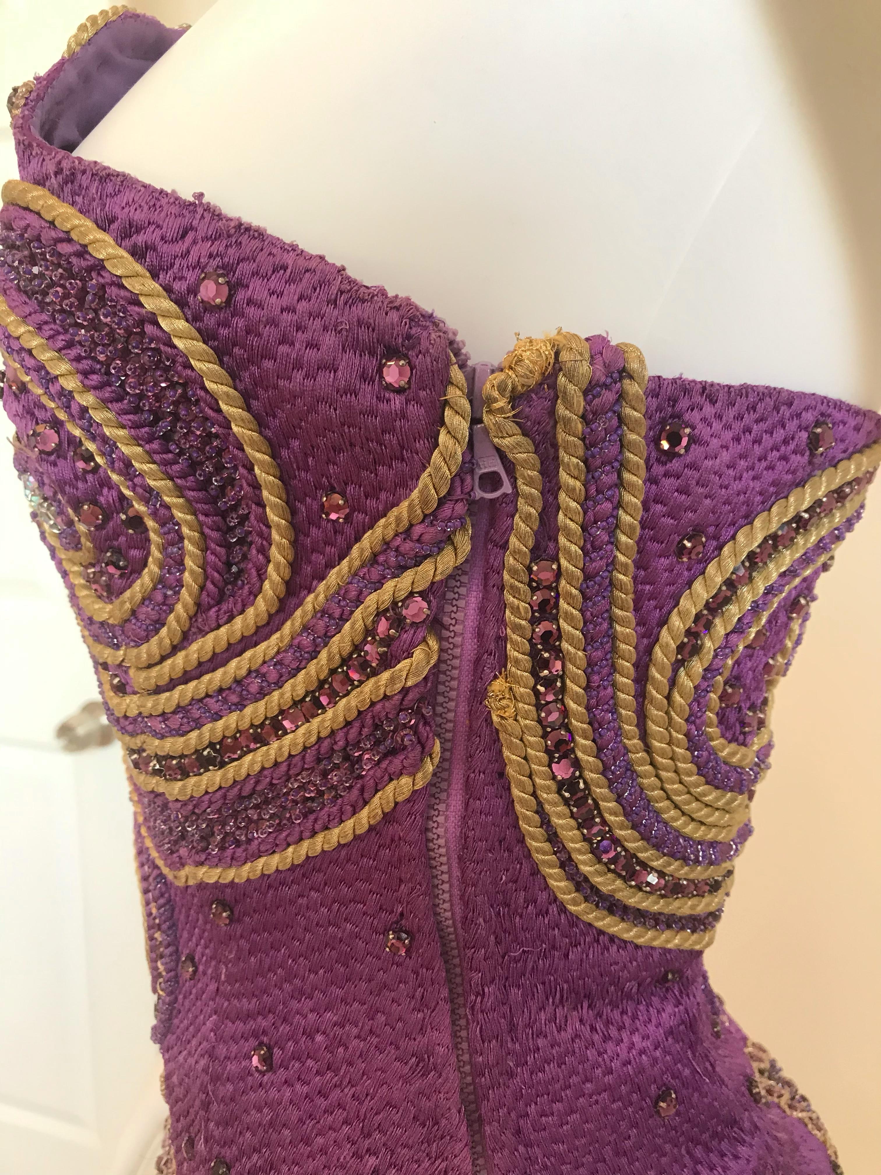 Gianni Versace Couture Purple & Gold Embellished & Embroidered Bustier/Corset For Sale 2