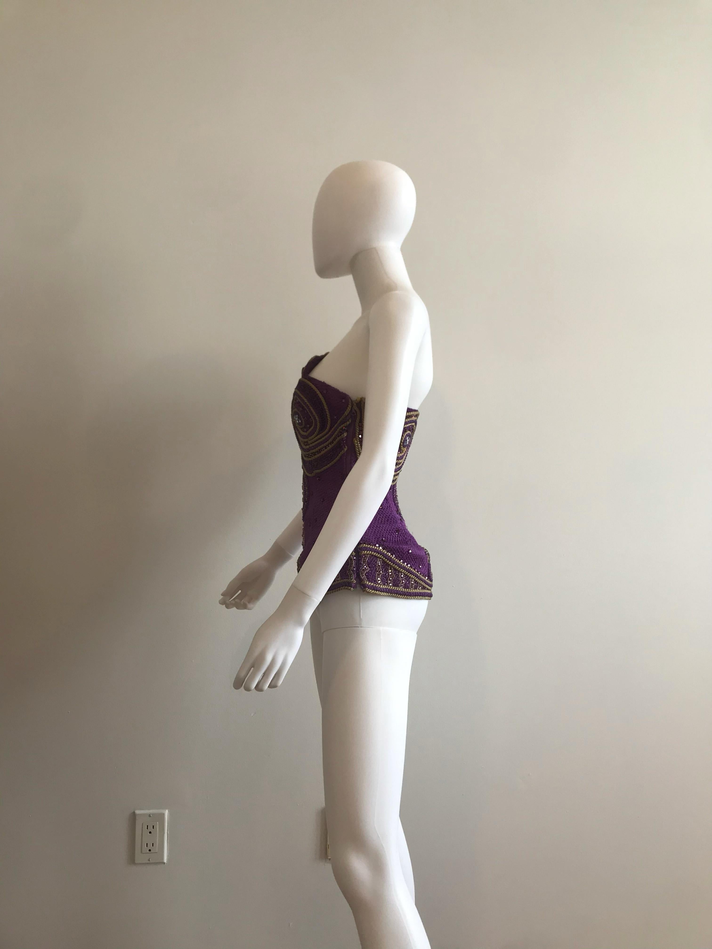 versace purple rhinestone corset top