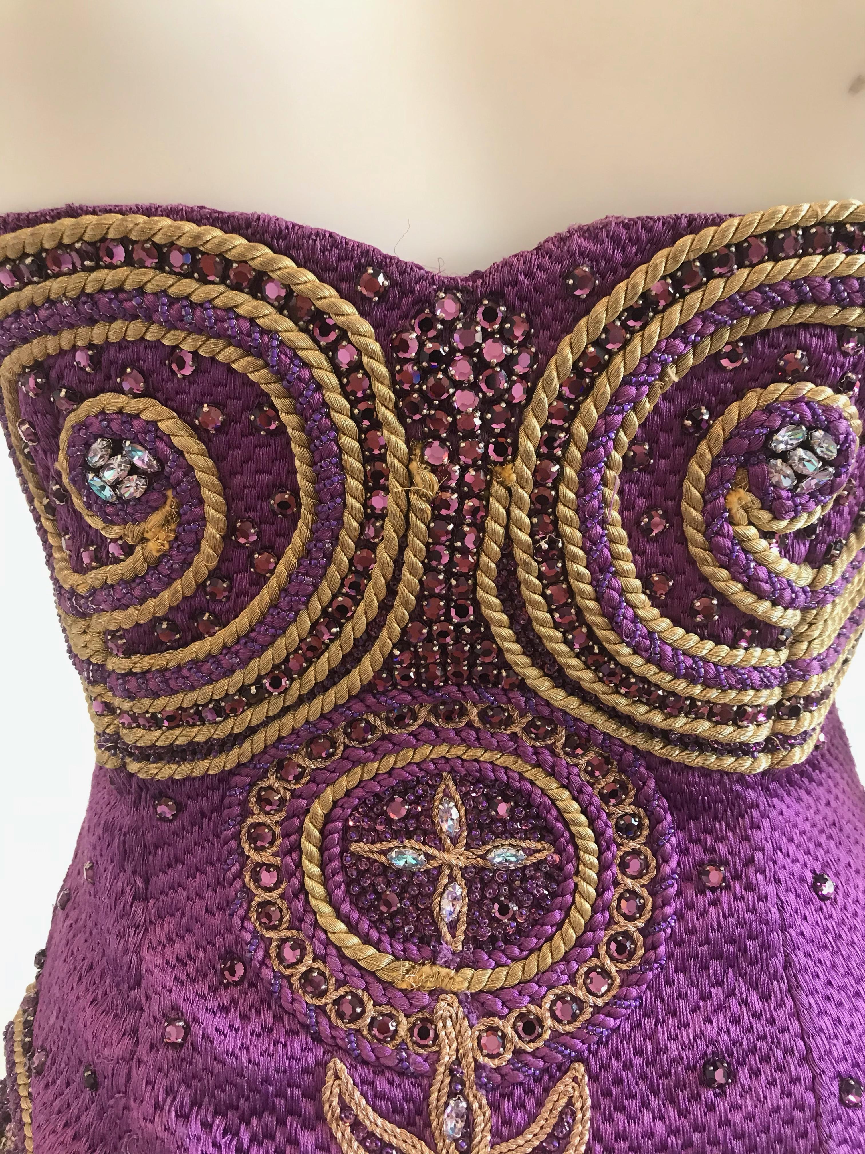 Gianni Versace Couture Purple & Gold Embellished & Embroidered Bustier/Corset In Good Condition For Sale In Brooklyn, NY