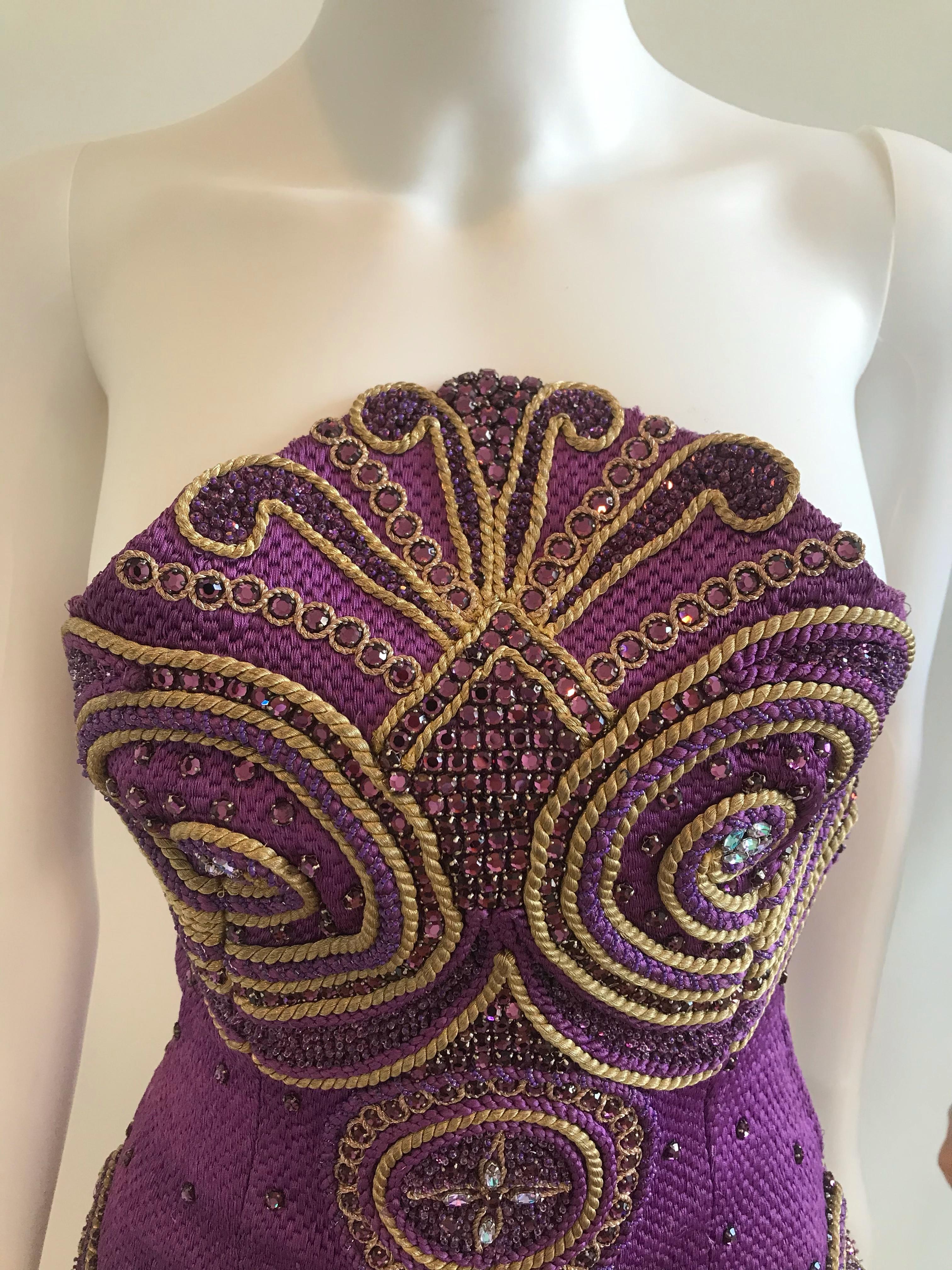 Gianni Versace Couture Purple & Gold Embellished & Embroidered Bustier/Corset For Sale 1