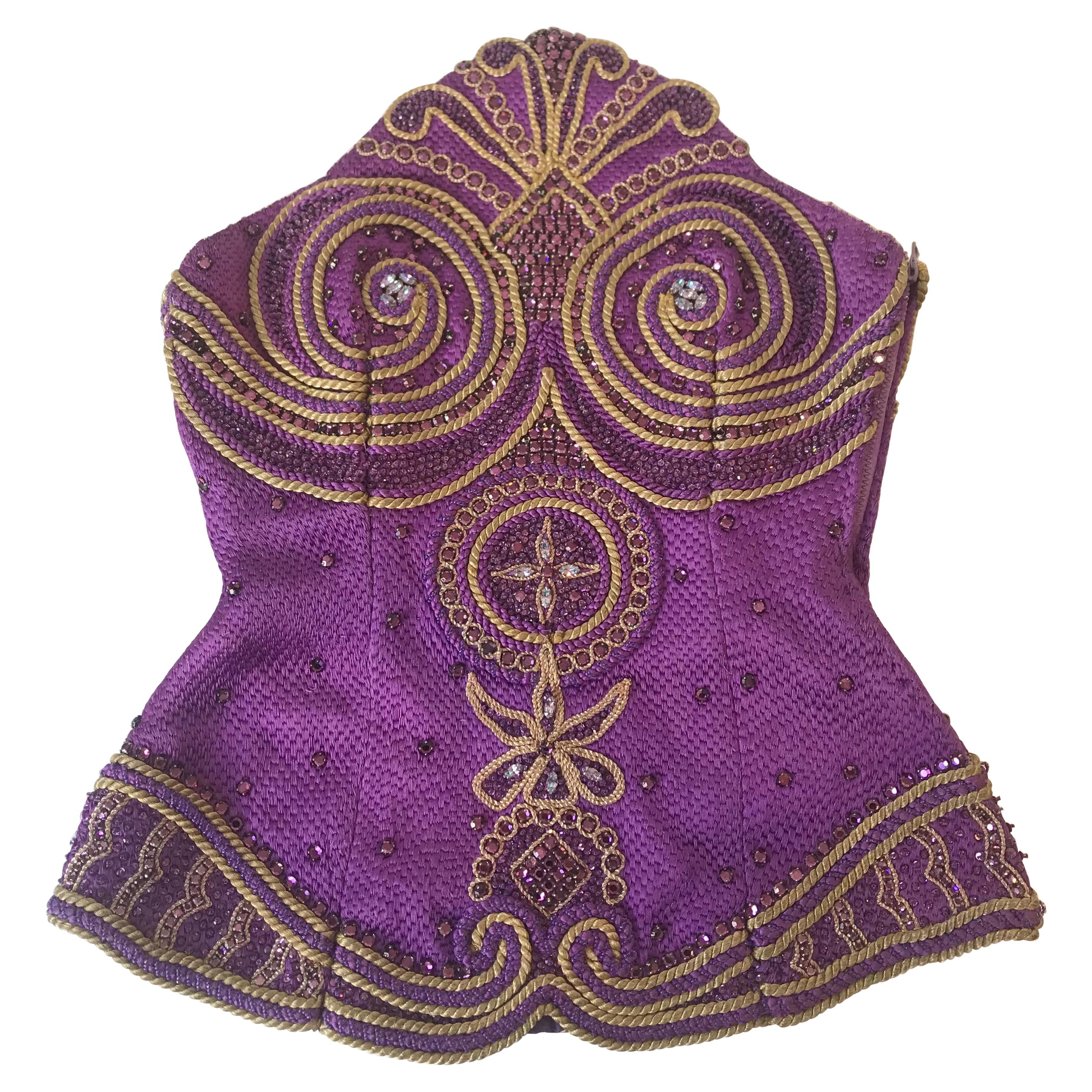 Gianni Versace Couture Purple & Gold Embellished & Embroidered Bustier/Corset
