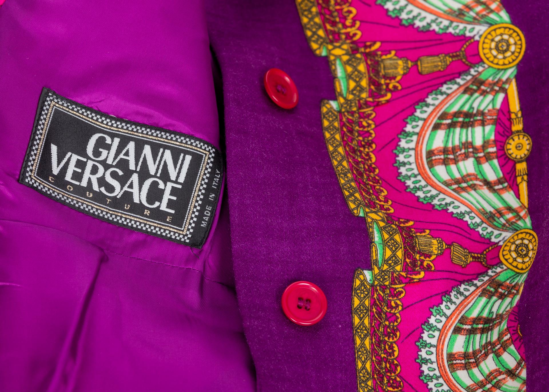 Gianni Versace Couture Purple Green Print Jacket, 1990s For Sale 6