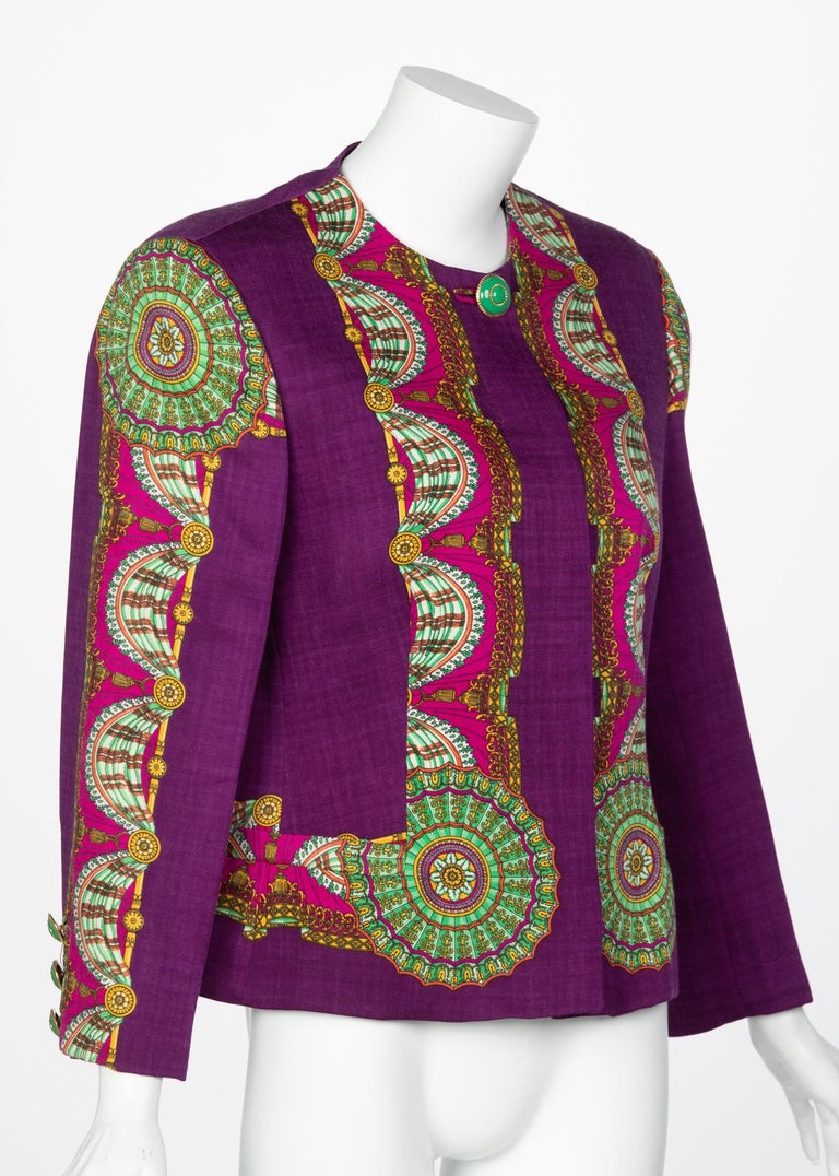 Gianni Versace Couture Purple Green Print Jacket, 1990s For Sale at 1stDibs