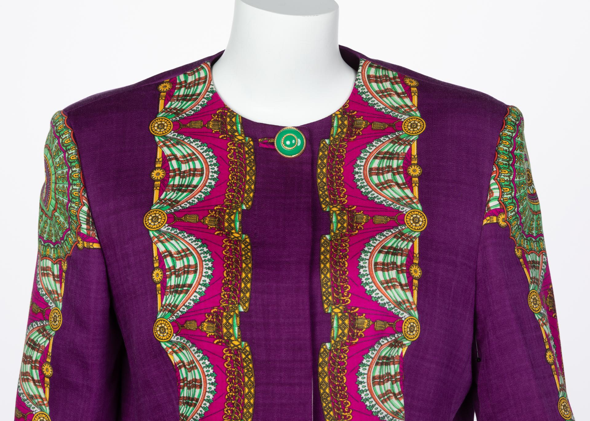 Gianni Versace Couture Purple Green Print Jacket, 1990s In Excellent Condition In Boca Raton, FL