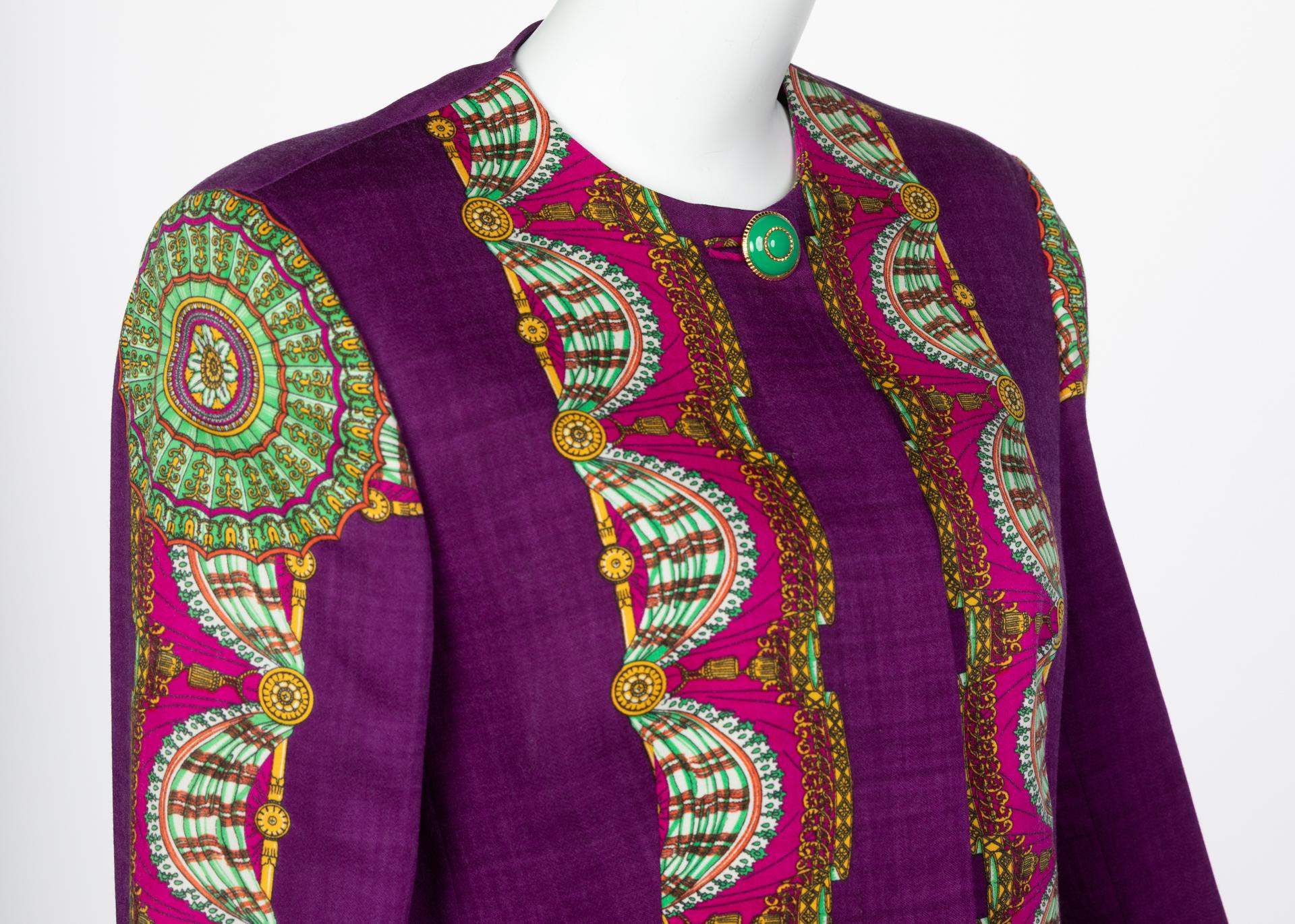 Gianni Versace Couture Purple Green Print Jacket, 1990s 1