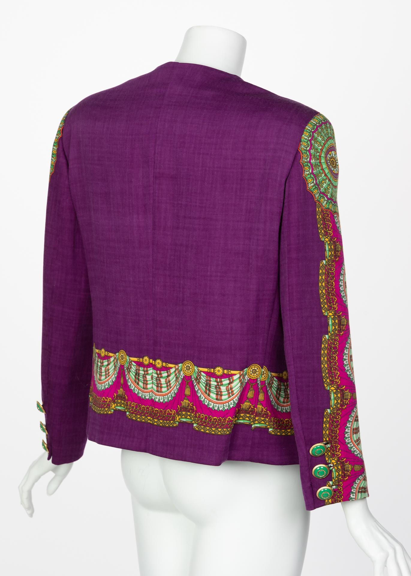 Gianni Versace Couture Purple Green Print Jacket, 1990s For Sale 3
