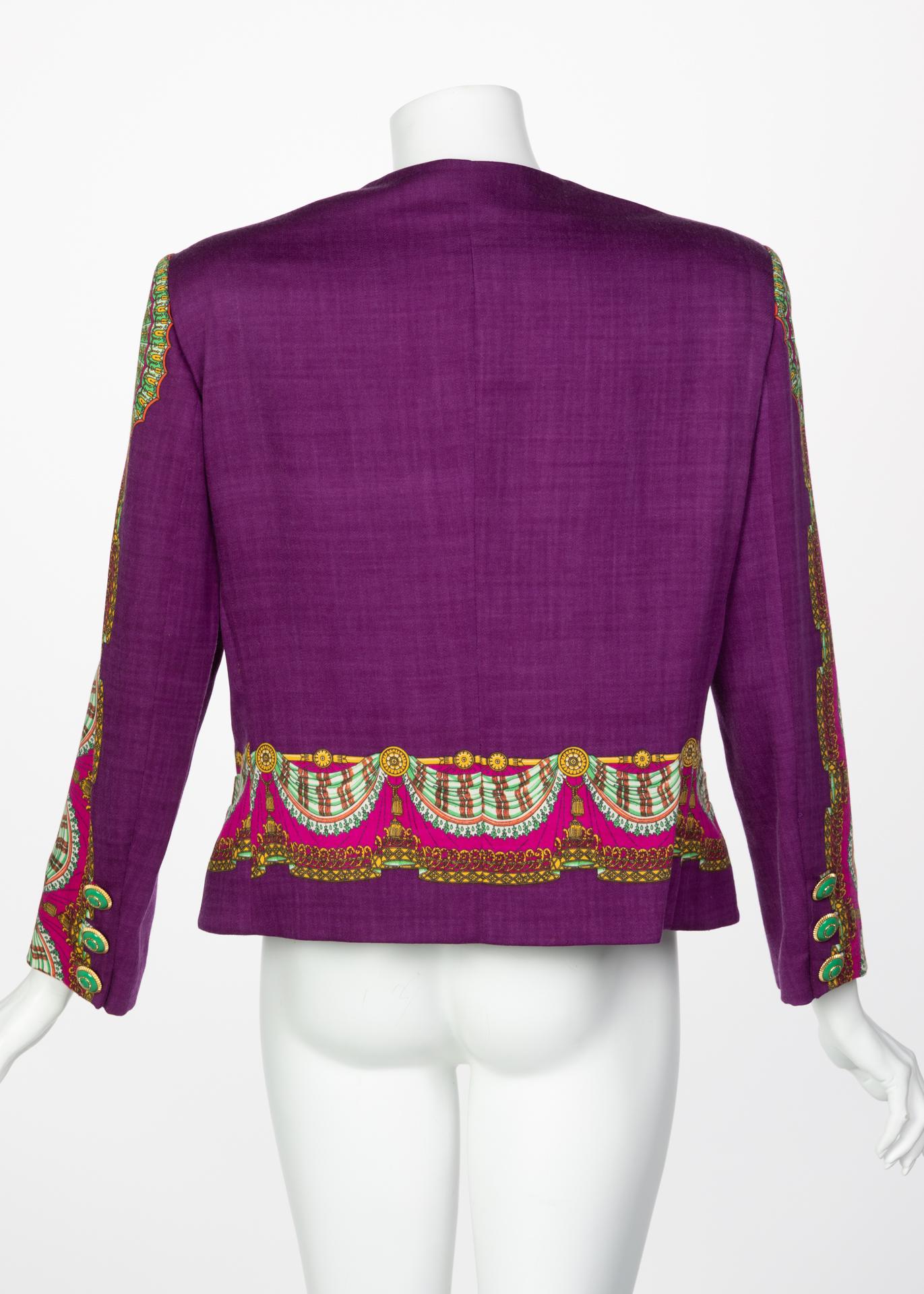 Gianni Versace Couture Purple Green Print Jacket, 1990s For Sale 4