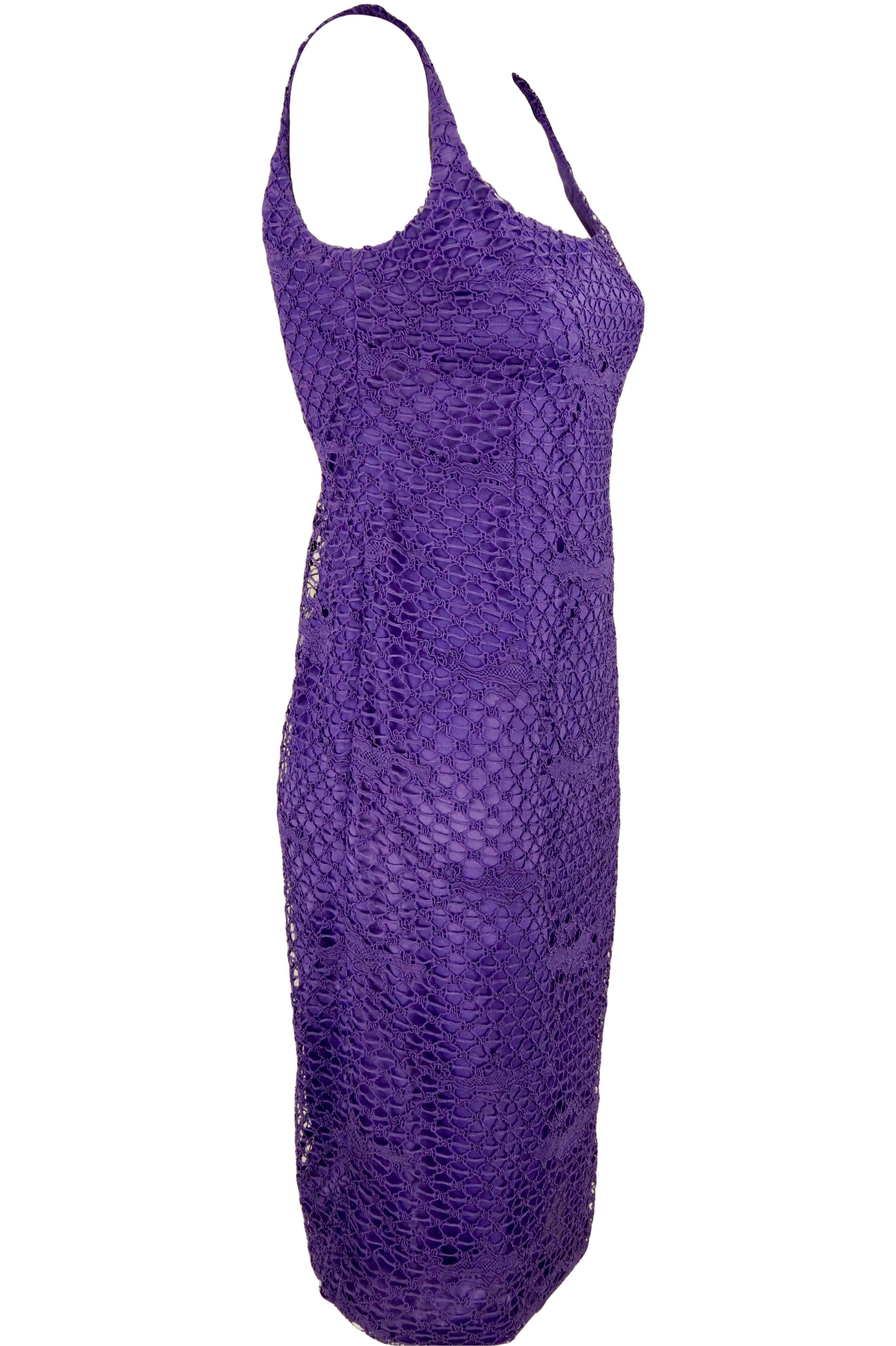 Gianni Versace Couture purple lace dress For Sale 1
