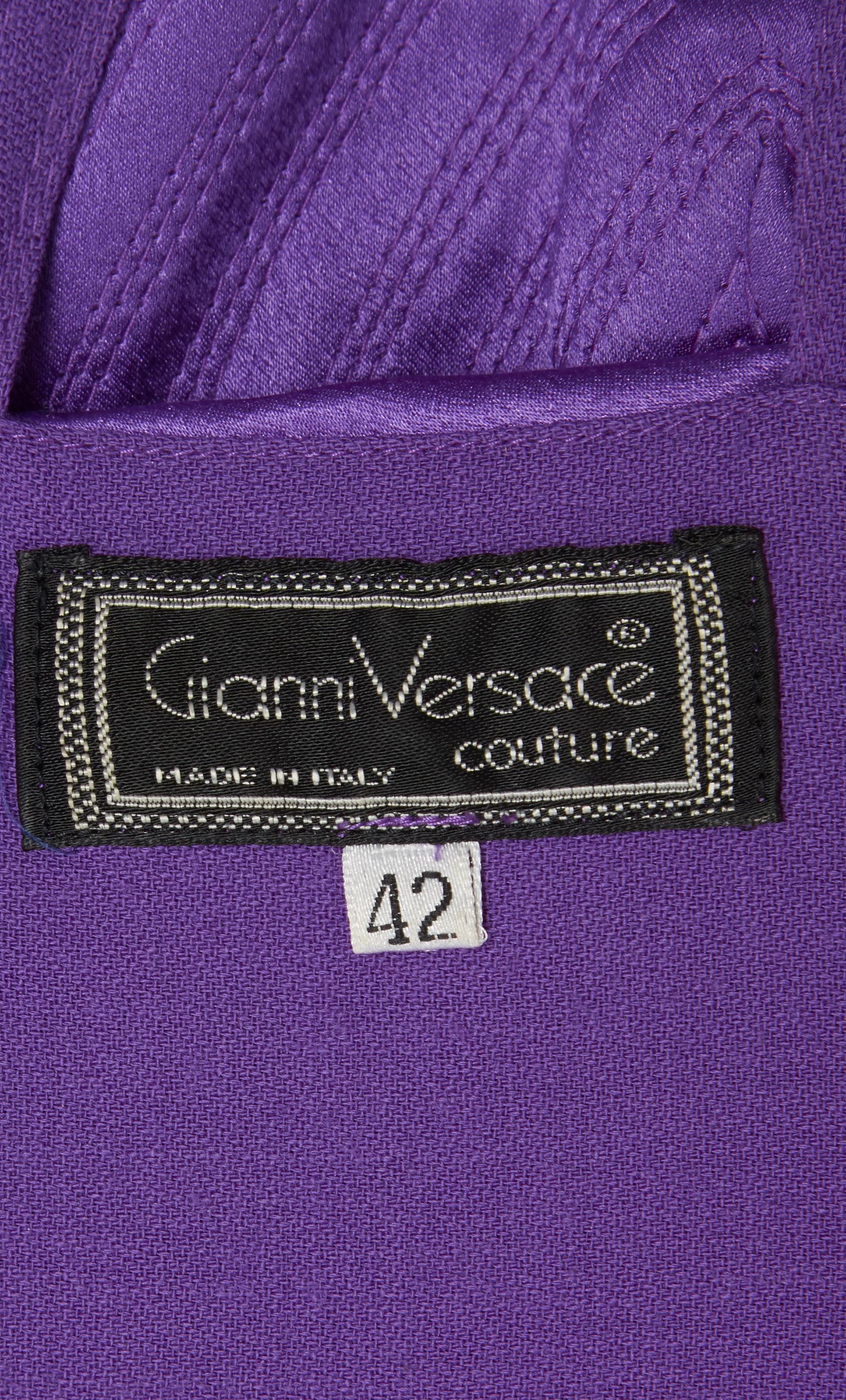 Women's Gianni Versace Couture, purple silk cocktail dress, Circa 1980 For Sale