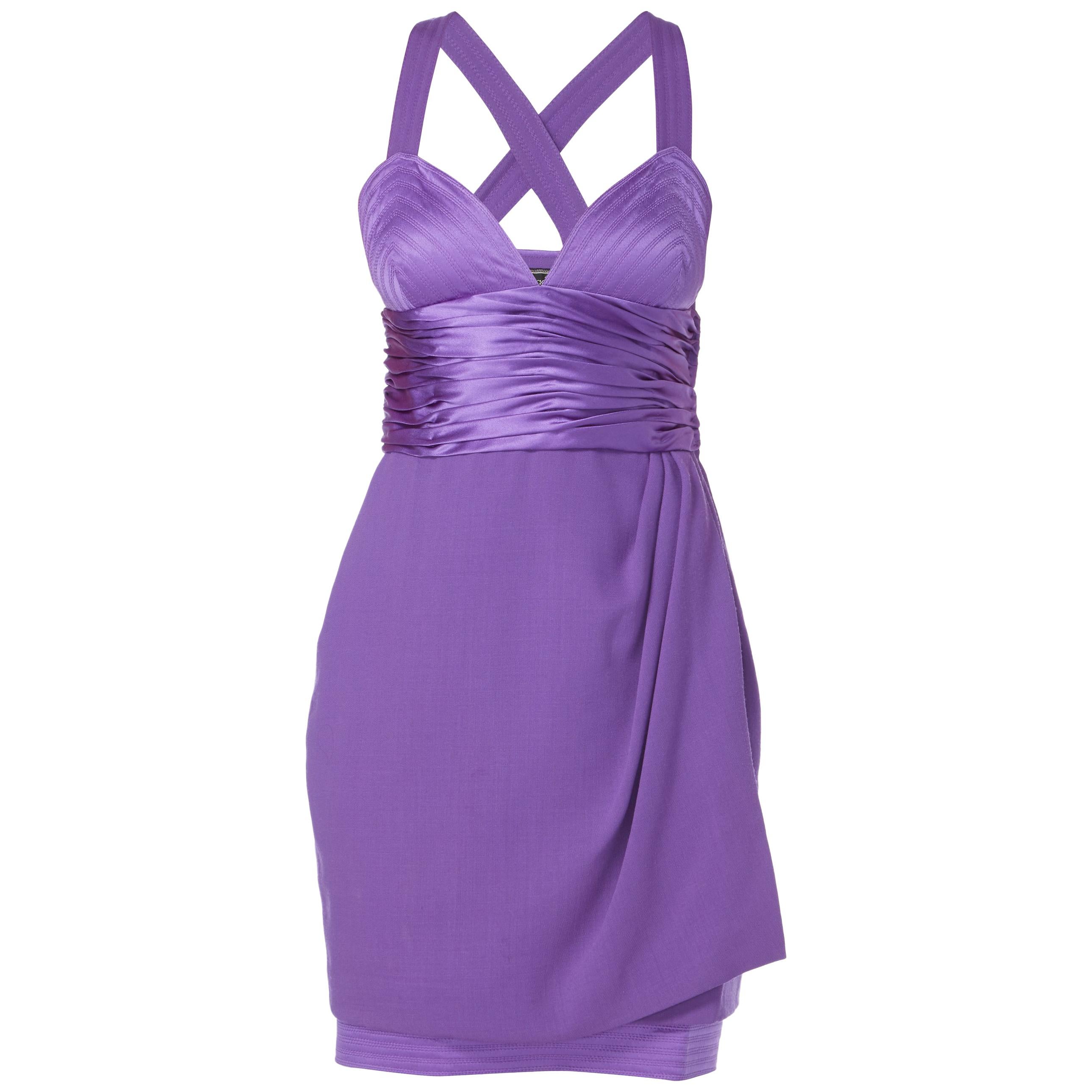 Gianni Versace Couture, purple silk cocktail dress, Circa 1980 For Sale