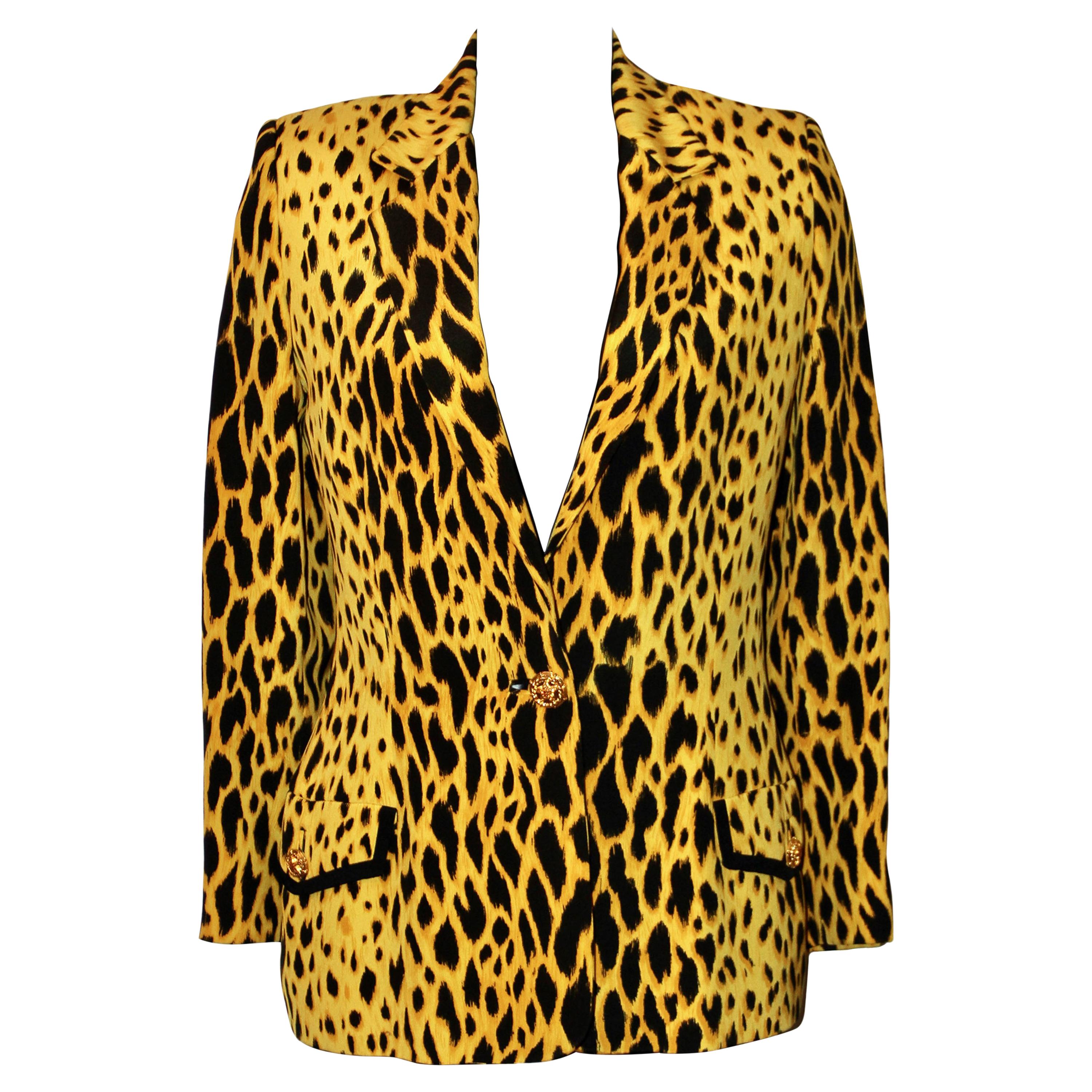 Gianni Versace Couture Rare Yellow Leopard Print Silk Jacket