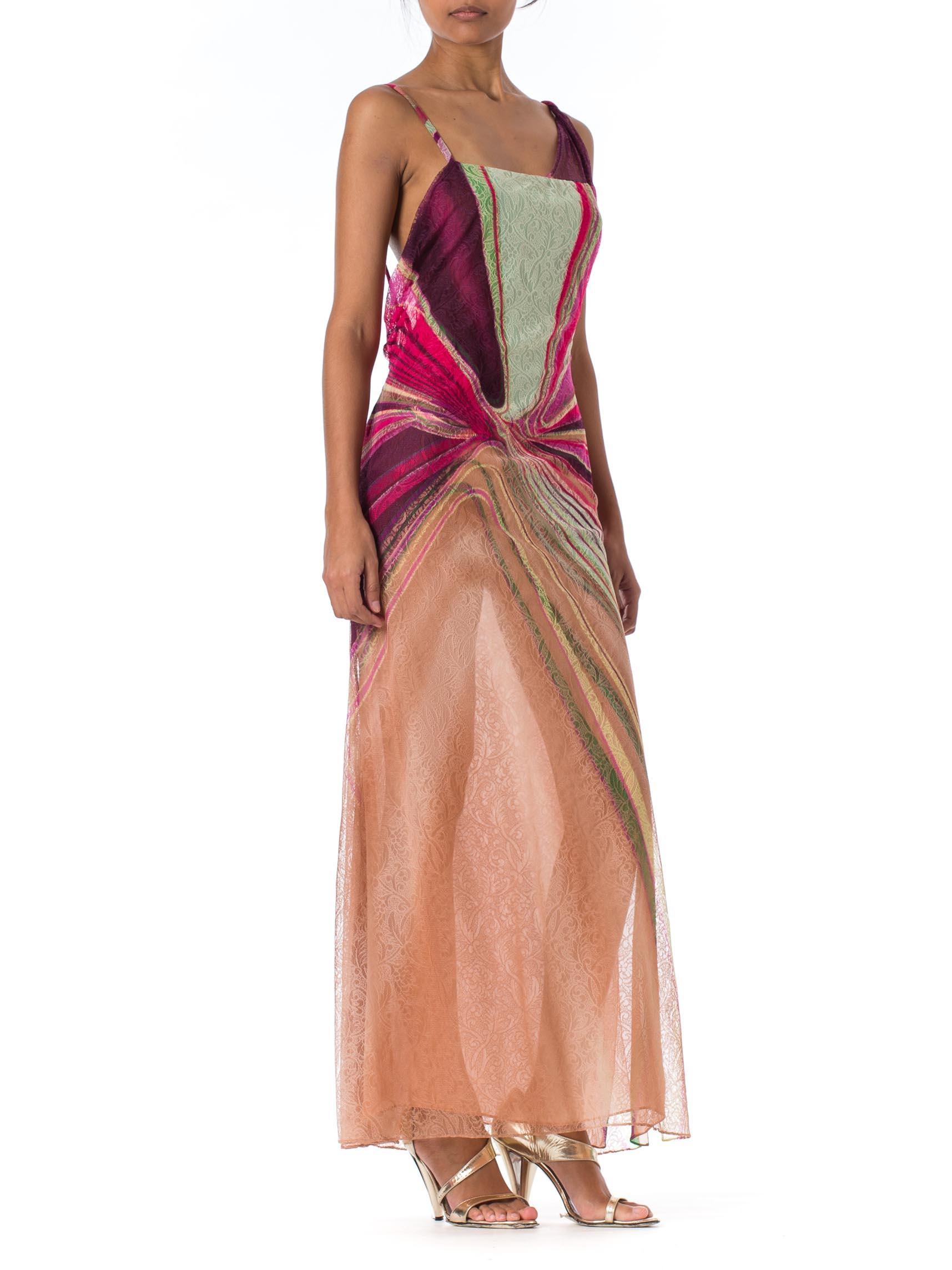 Women's Gianni Versace Couture Runway Editorial Backless Sheer Chiffon and Lace Gown
