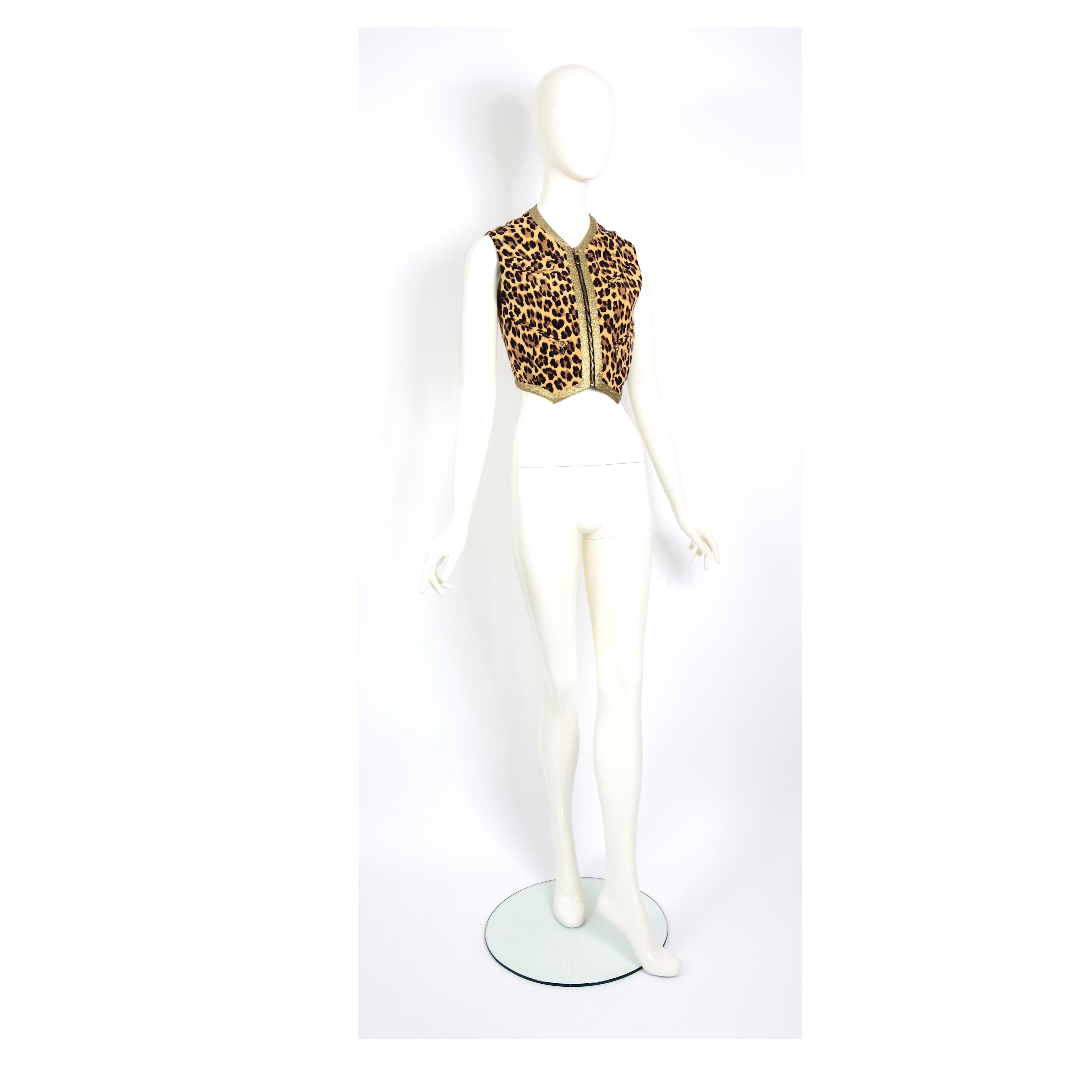 Gianni Versace couture runway SS 1992 documented silk leopard & gold lurex vest  For Sale 4