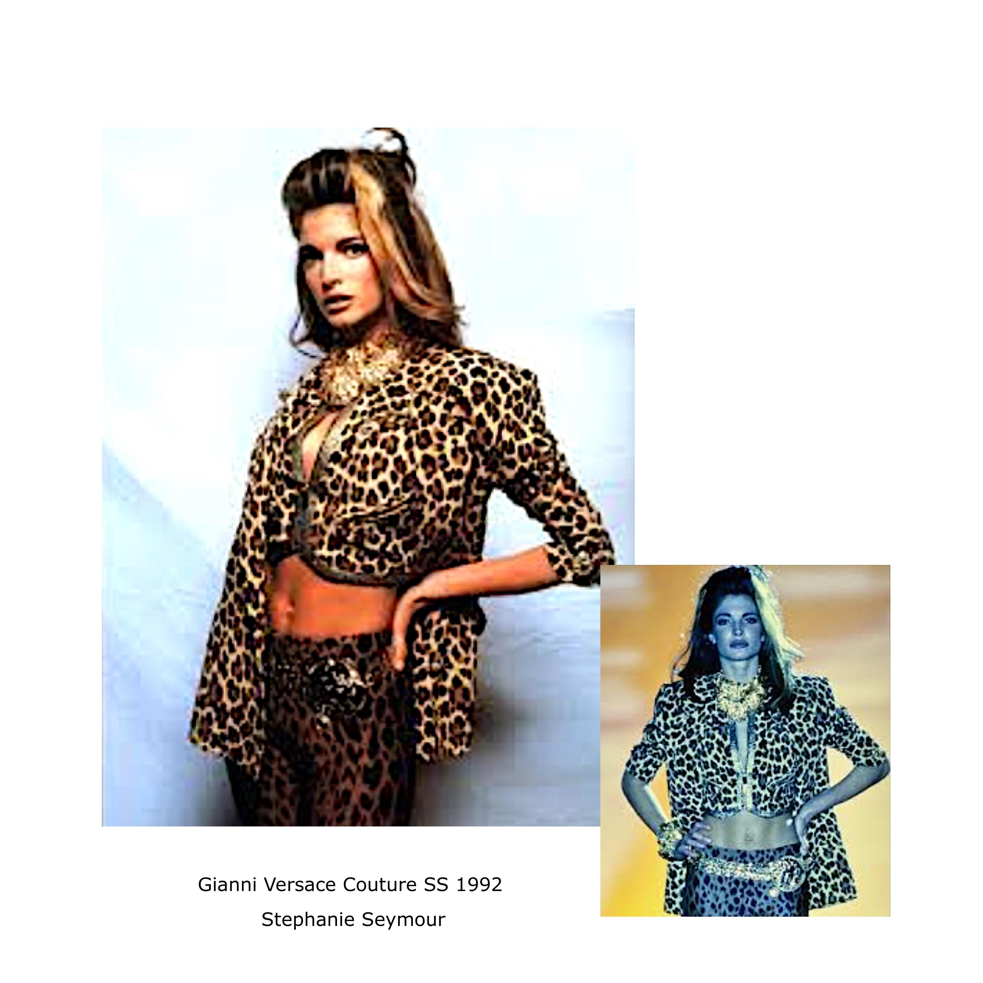 Gianni Versace couture runway SS 1992 documented silk leopard & gold lurex vest  For Sale 5