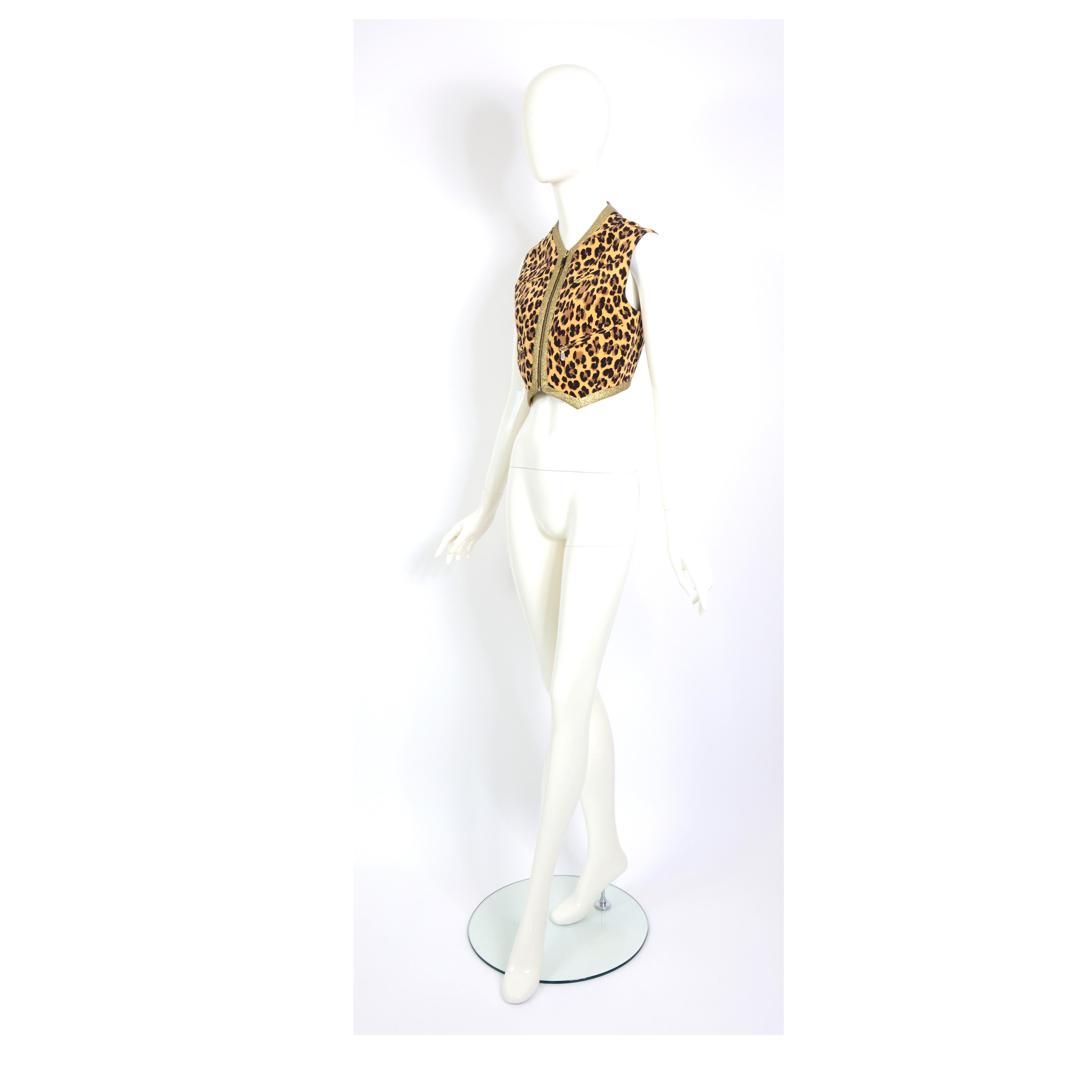 Gold Gianni Versace couture runway SS 1992 documented silk leopard & gold lurex vest  For Sale