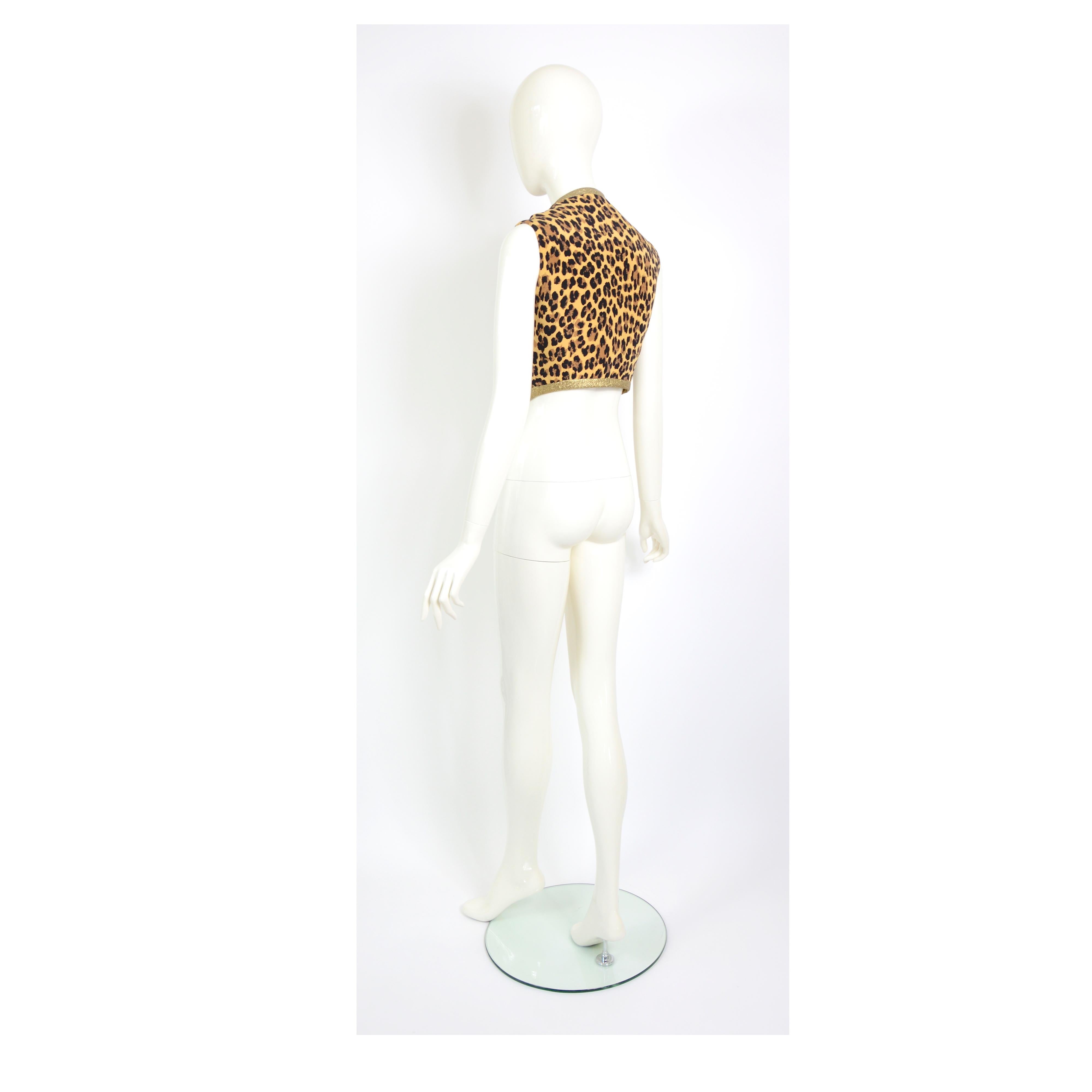 Women's Gianni Versace couture runway SS 1992 documented silk leopard & gold lurex vest  For Sale