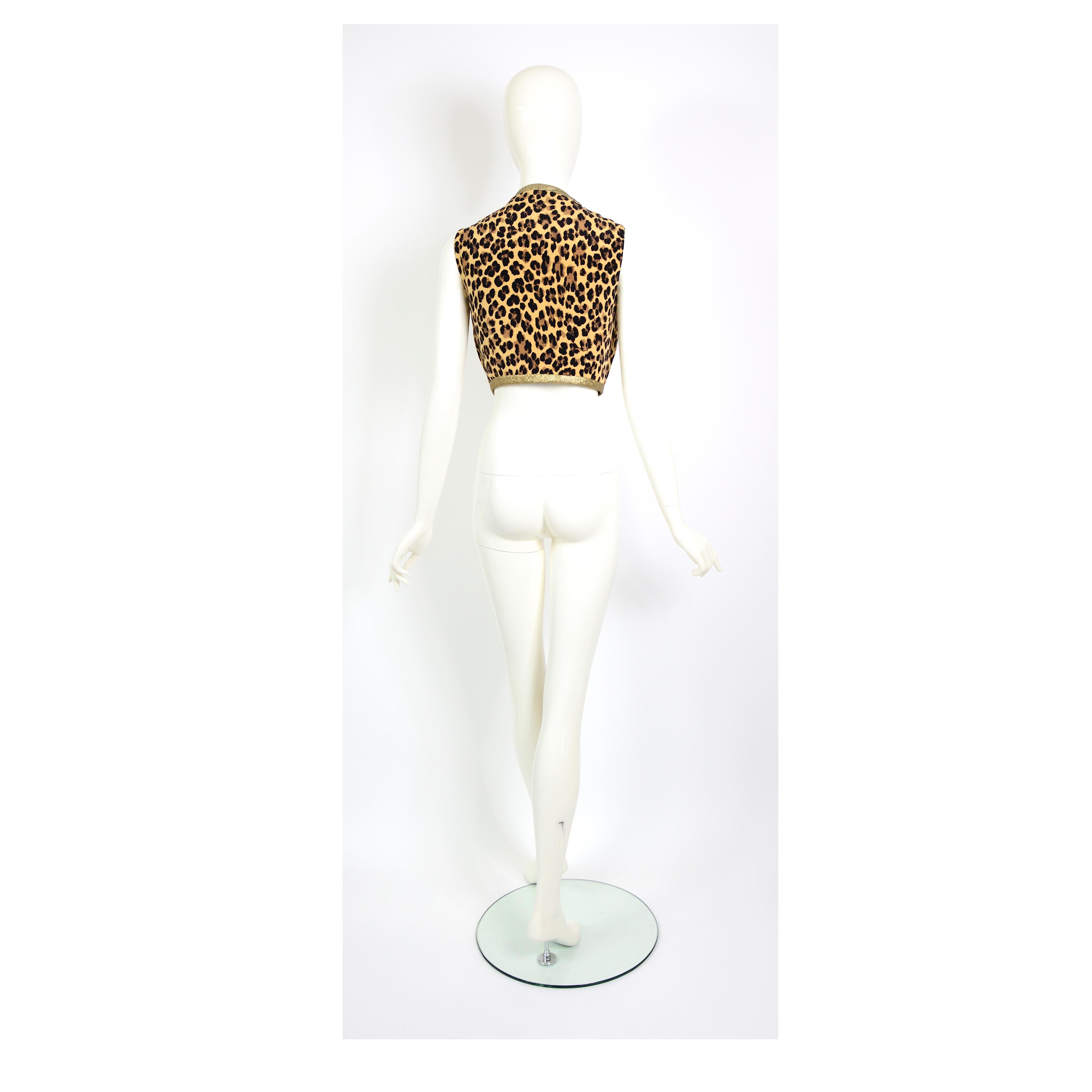 Gianni Versace couture runway SS 1992 documented silk leopard & gold lurex vest  For Sale 1