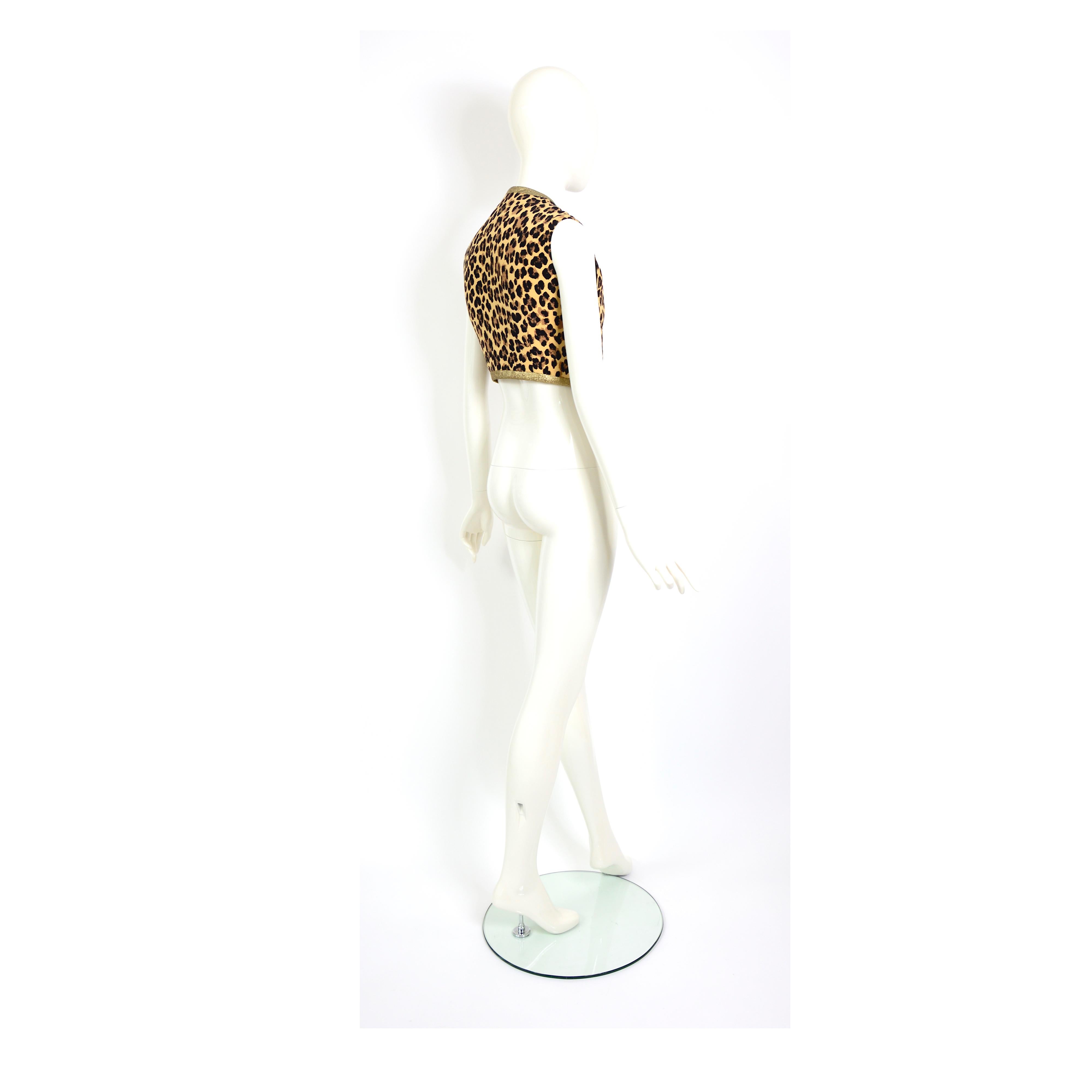 Gianni Versace couture runway SS 1992 documented silk leopard & gold lurex vest  For Sale 2