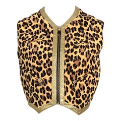Gianni Versace Couture Pasarela SS 1992 documentada Chaleco de seda de leopardo y lúrex dorado