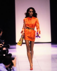 Gianni Versace Couture S/S 1991 Orange Letter Jacquard Tailleur IT 40 - S