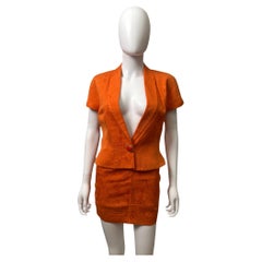 Gianni Versace Couture S/S 1991 Orange Letter Jacquard Tailleur IT 40 - S