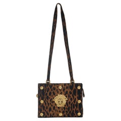 Vintage Gianni Versace Couture S/S 1992 Leopard print shoulder bag gold medusa medallion