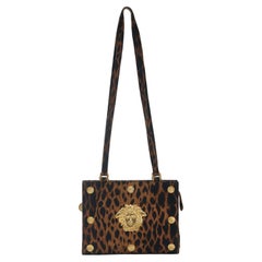 Retro Gianni Versace Couture S/S 1992 Leopard print shoulder bag gold medusa medallion