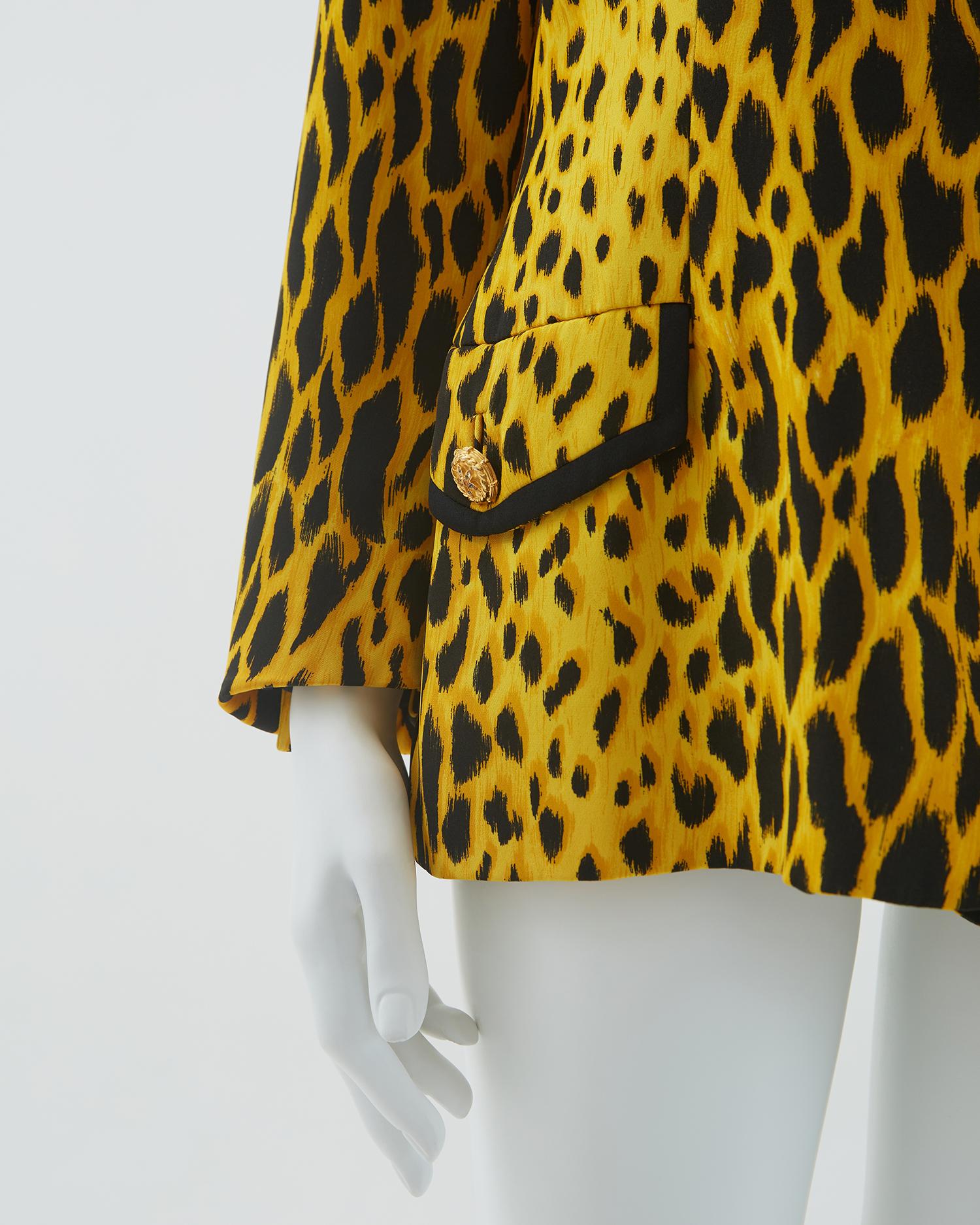 Gianni Versace Couture S/S 1992 Yellow leopard print silk jacket 8