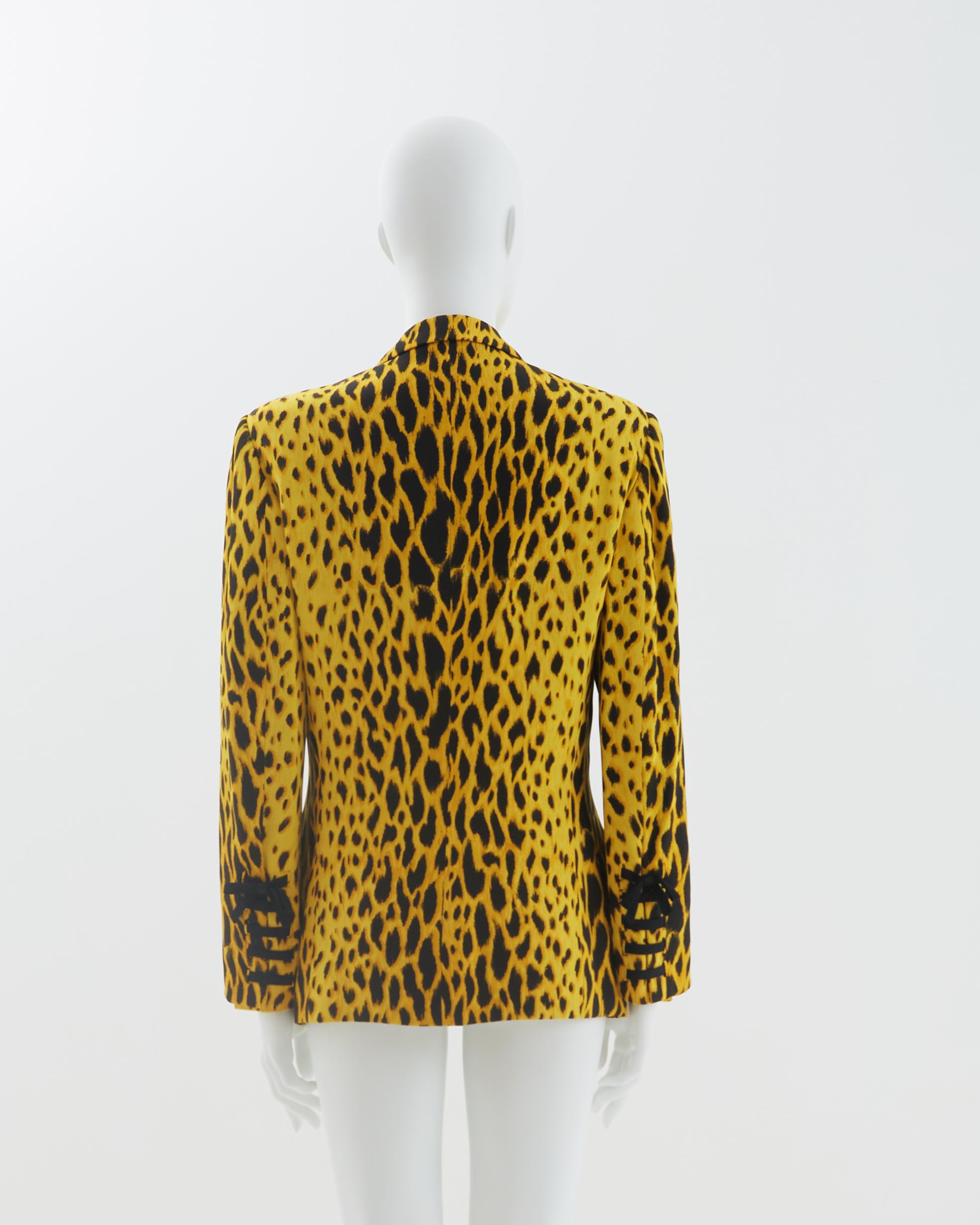 Gianni Versace Couture S/S 1992 Yellow leopard print silk jacket In Excellent Condition In Milano, IT