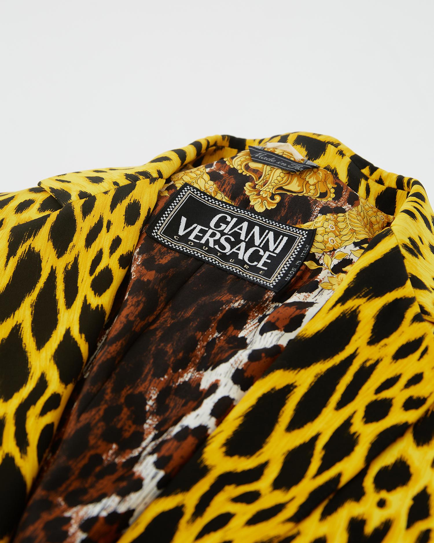 Gianni Versace Couture S/S 1992 Yellow leopard print silk jacket 2