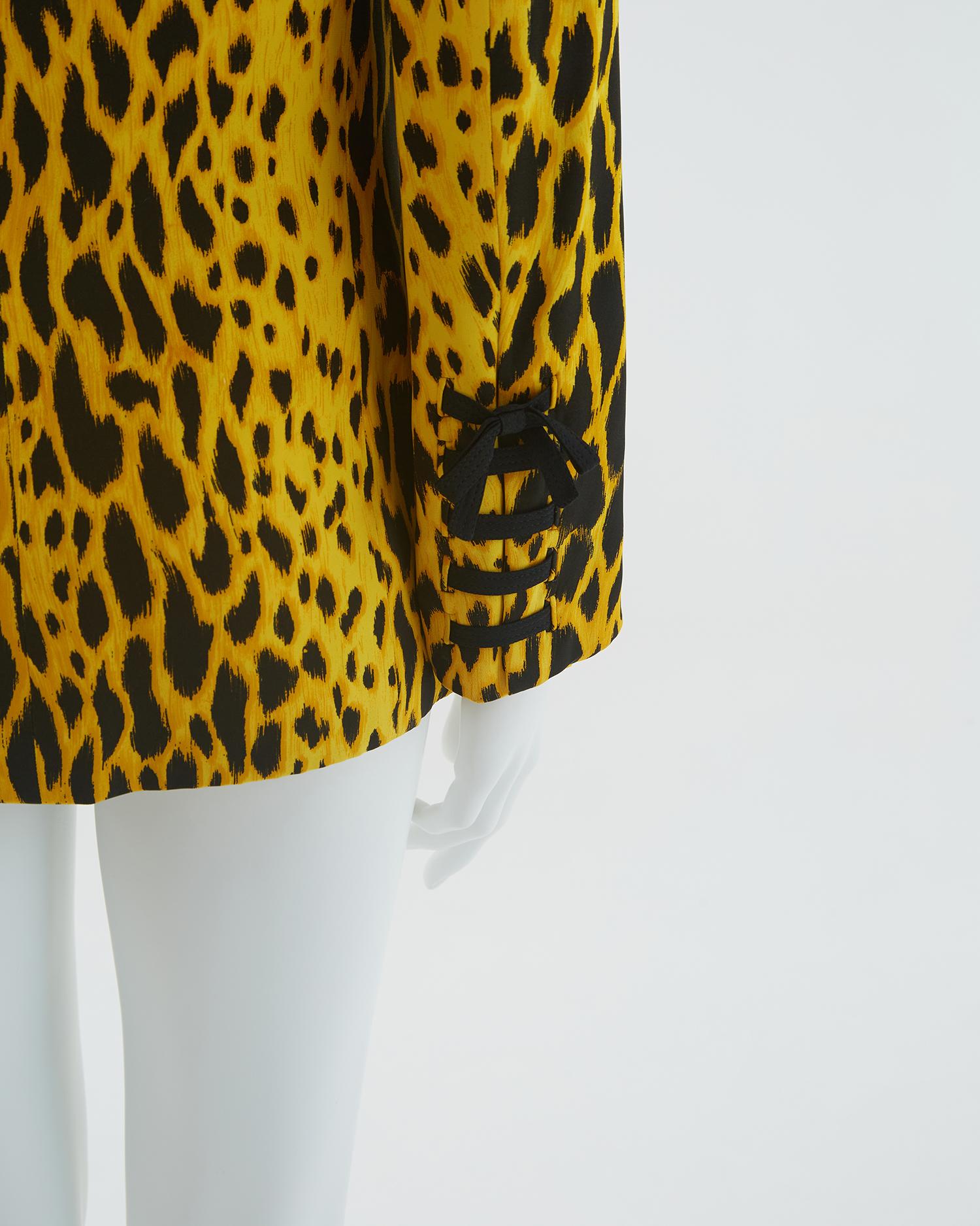 Gianni Versace Couture S/S 1992 Yellow leopard print silk jacket 5