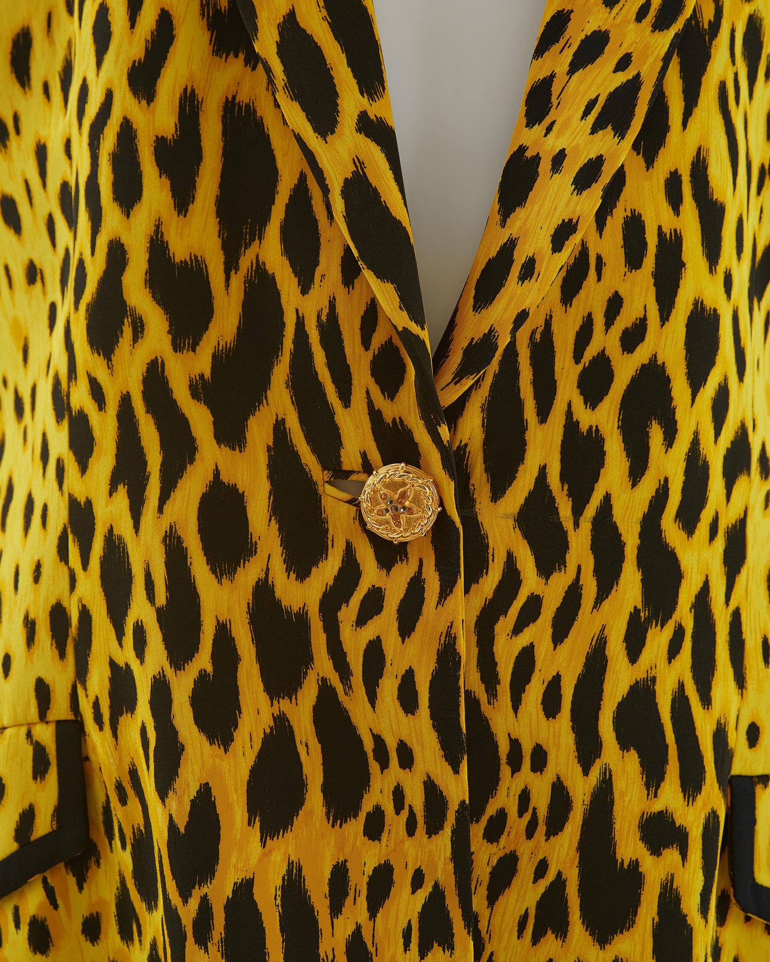 Gianni Versace Couture S/S 1992 Yellow leopard print silk jacket 7