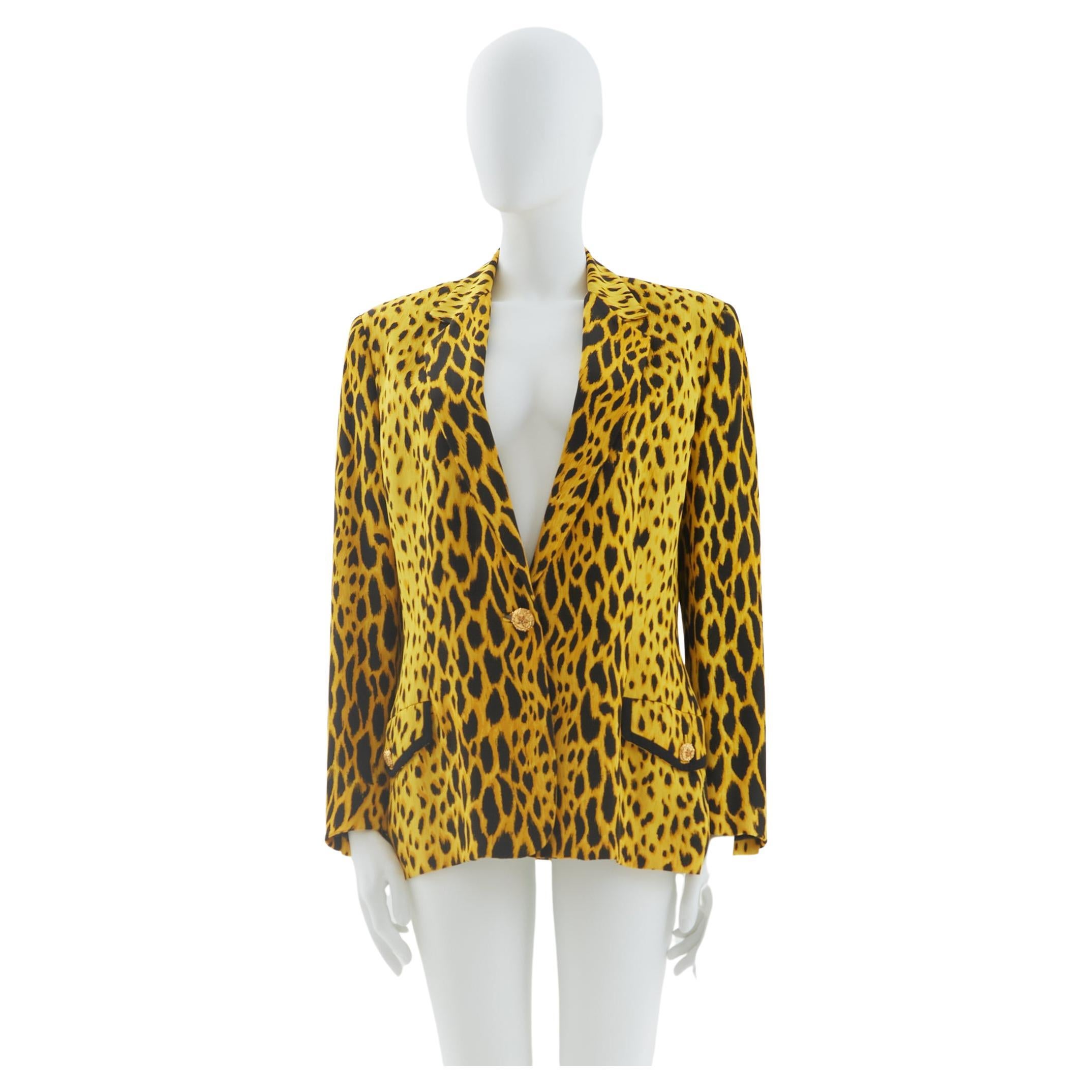 Gianni Versace Couture S/S 1992 Yellow leopard print silk jacket