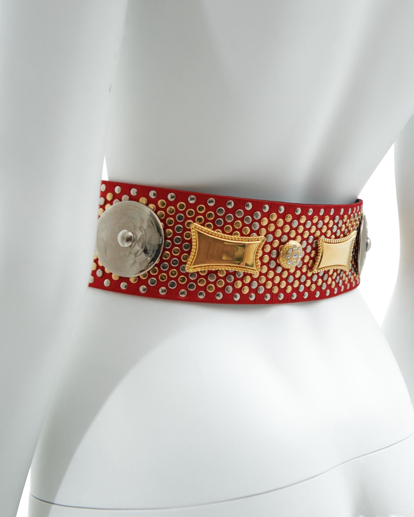 Gianni Versace Couture S/S 1993 Red studded rhinestone belt in vendita 5