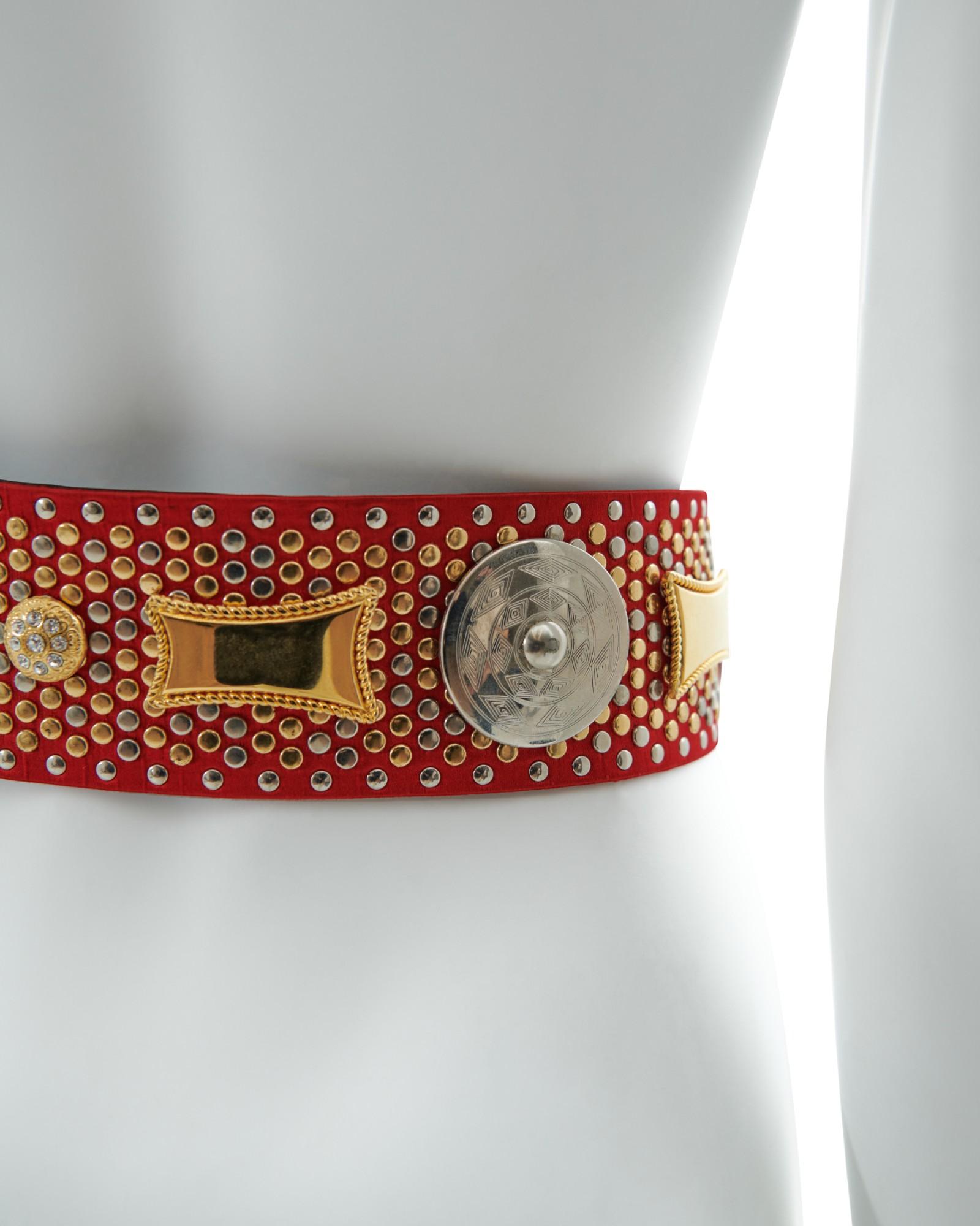 Gianni Versace Couture S/S 1993 Red studded rhinestone belt in vendita 6