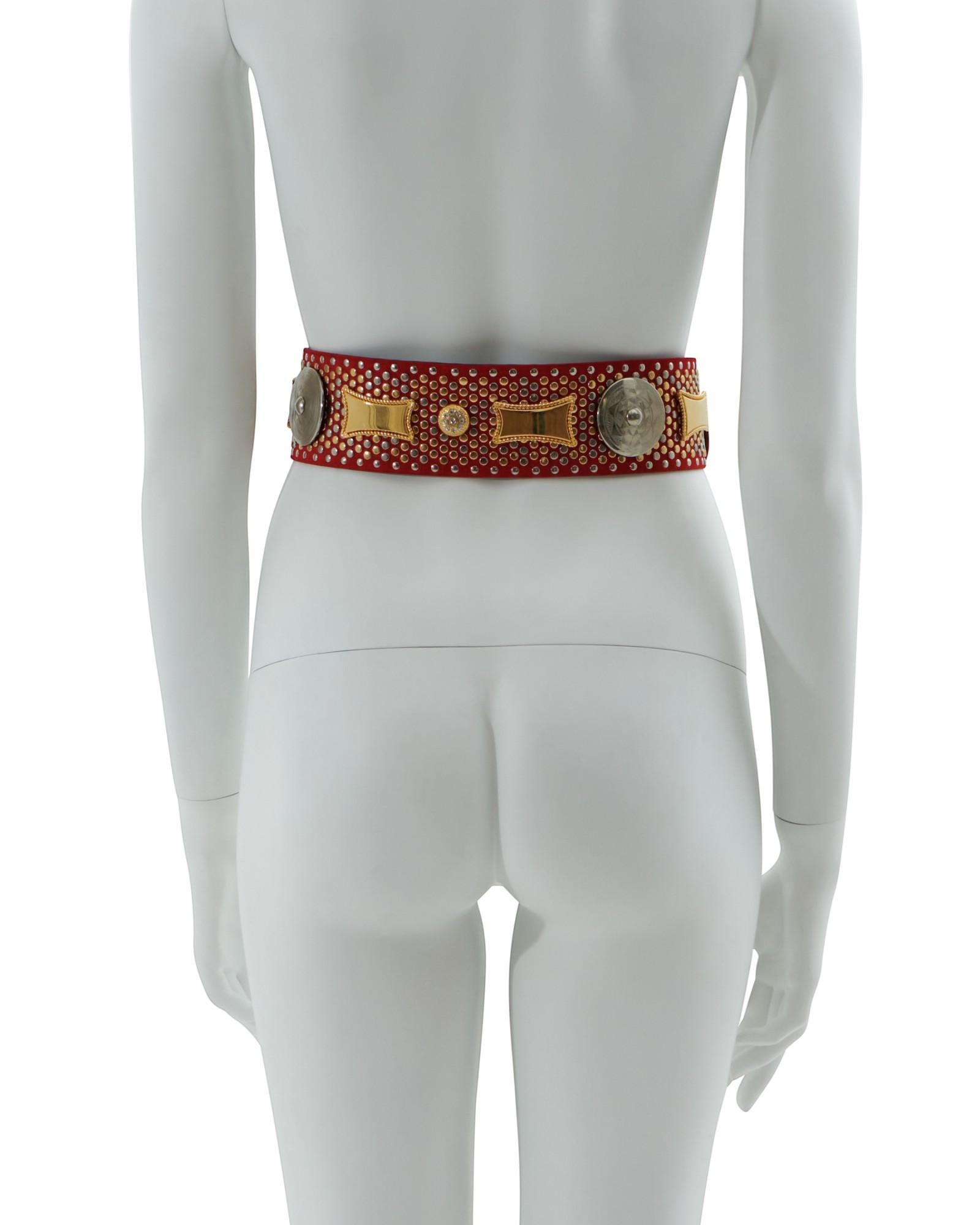 Donna Gianni Versace Couture S/S 1993 Red studded rhinestone belt in vendita