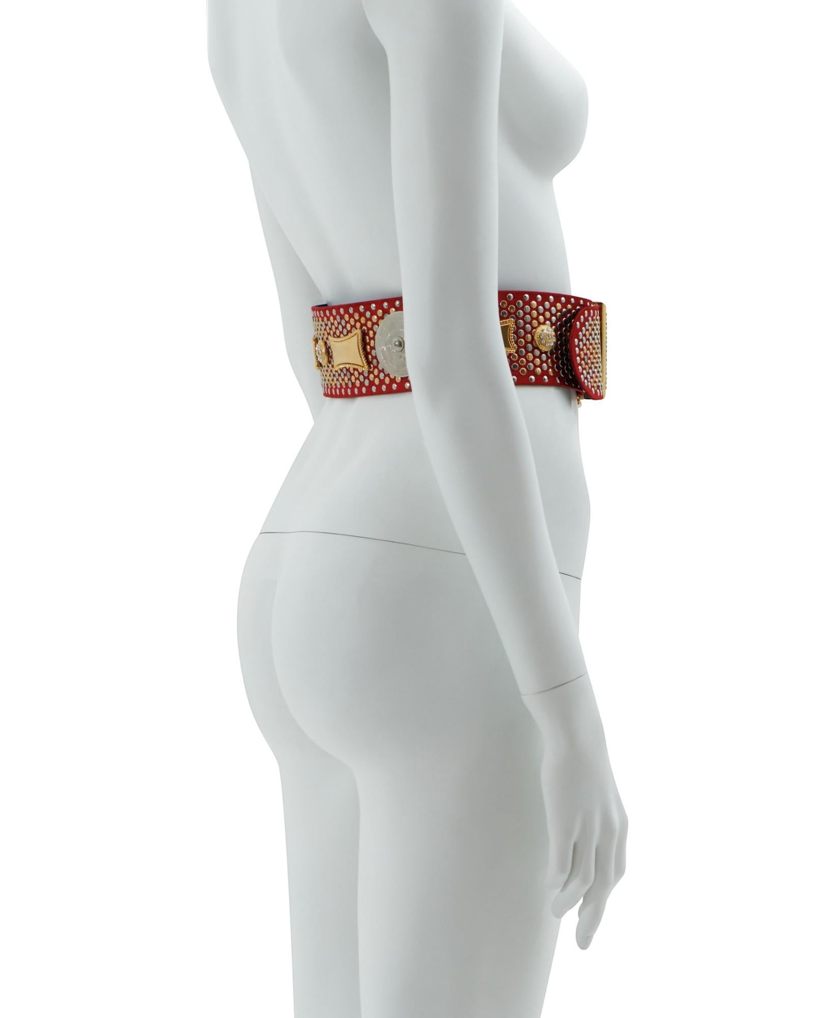 Gianni Versace Couture S/S 1993 Red studded rhinestone belt in vendita 1
